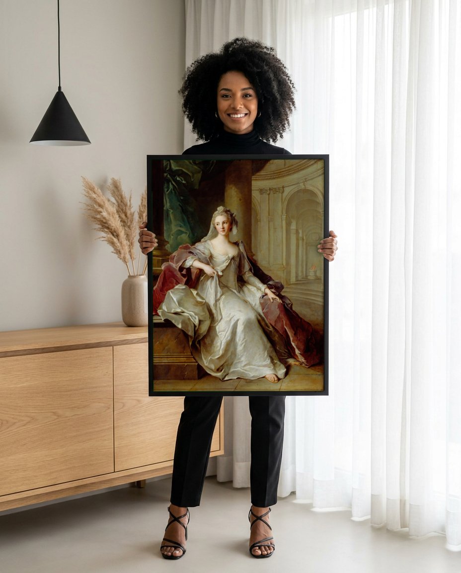 Quadro Decorativo Retrato de Dama - Jean-Marc Nattier com modelo em ambiente