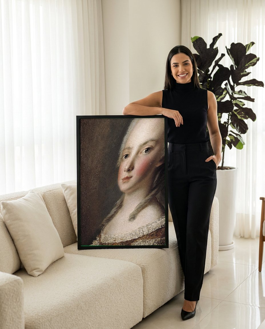 Quadro Decorativo Retrato de Dama - Jean Marc Nattier com modelo em ambiente
