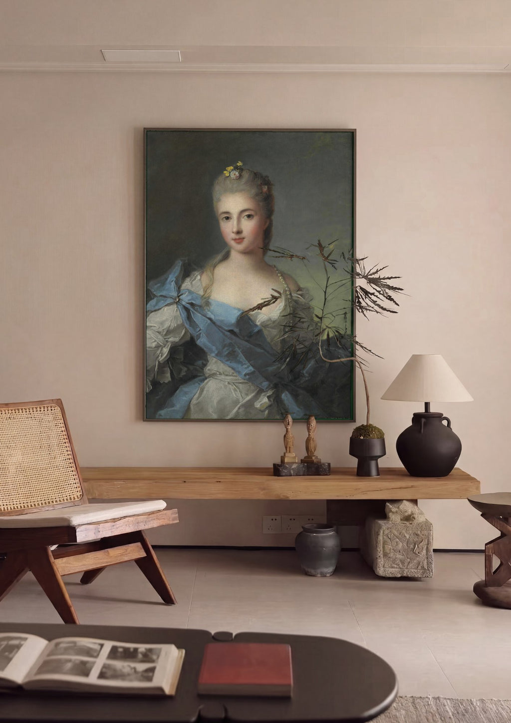 Quadro Decorativo Retrato de Dama - Jean Marc Nattier em ambiente decorado