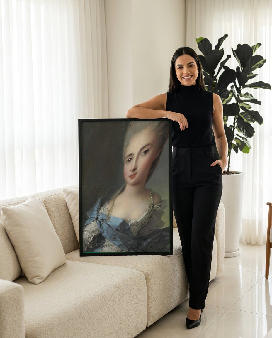 Quadro Decorativo Retrato de Dama - Jean Marc Nattier com modelo em ambiente