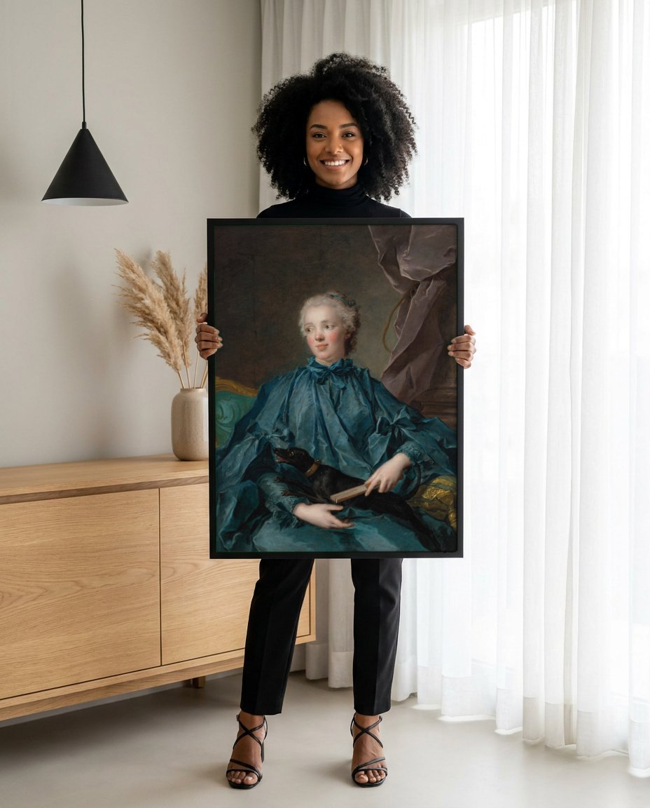 Quadro Decorativo Retrato com Cão – Jean-Marc Nattier com modelo em ambiente