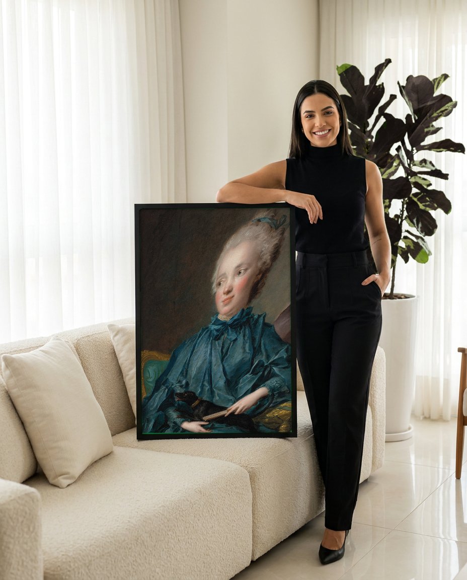 Quadro Decorativo Retrato com Cão – Jean-Marc Nattier com modelo em ambiente