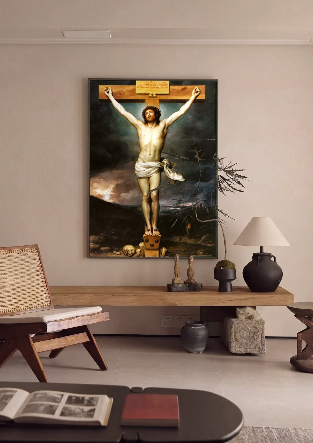 Quadro Decorativo A Crucificação - Anton Raphael Mengs em ambiente decorado