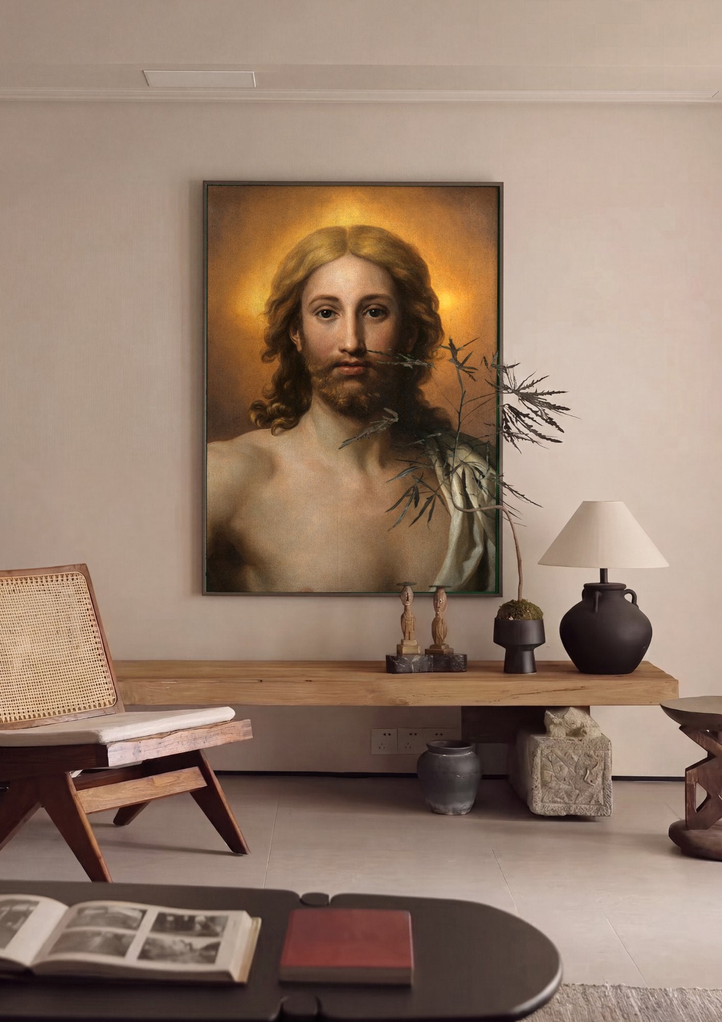 Quadro Decorativo Salvator Mundi - Anton Raphael Mengs em ambiente decorado
