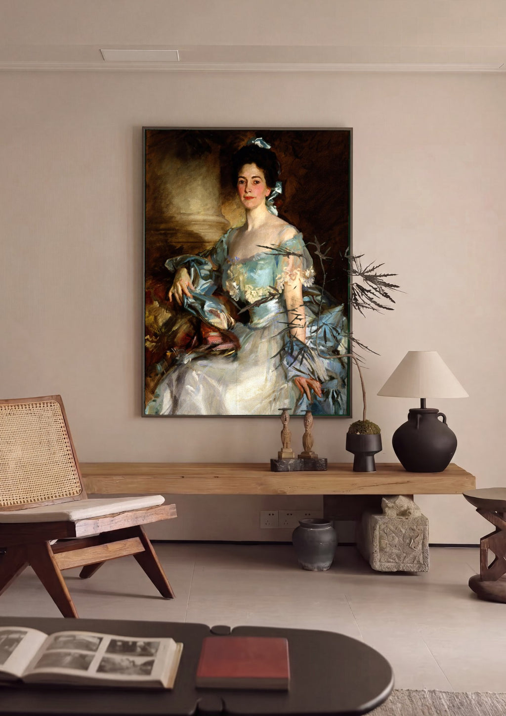 Quadro Decorativo Senhora em Azul - John Singer Sargent em ambiente decorado