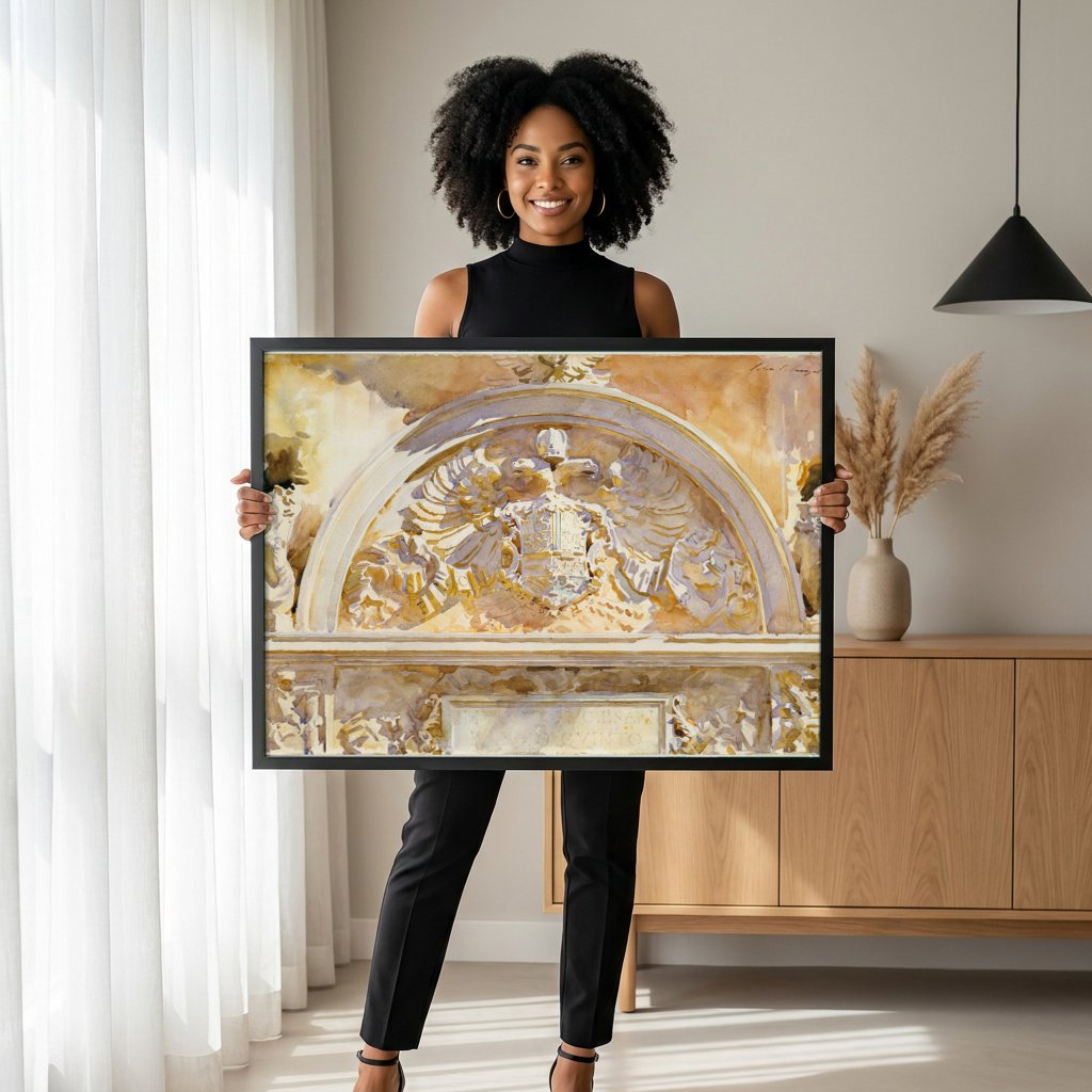 Quadro Decorativo Brasão Imperial – John Singer Sargent com modelo em ambiente