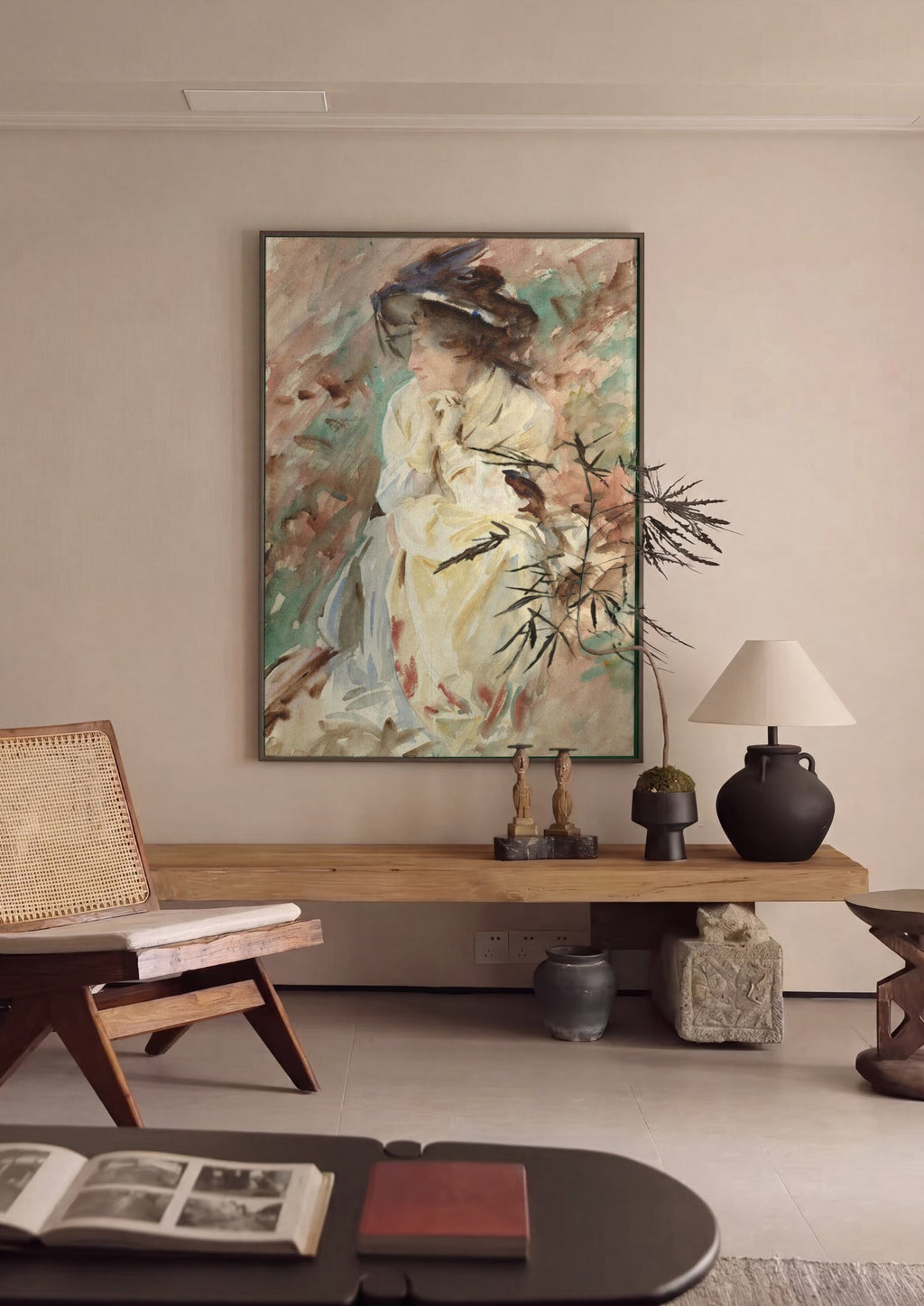 Quadro Decorativo Dama com Chapeu - John Singer Sargent em ambiente decorado