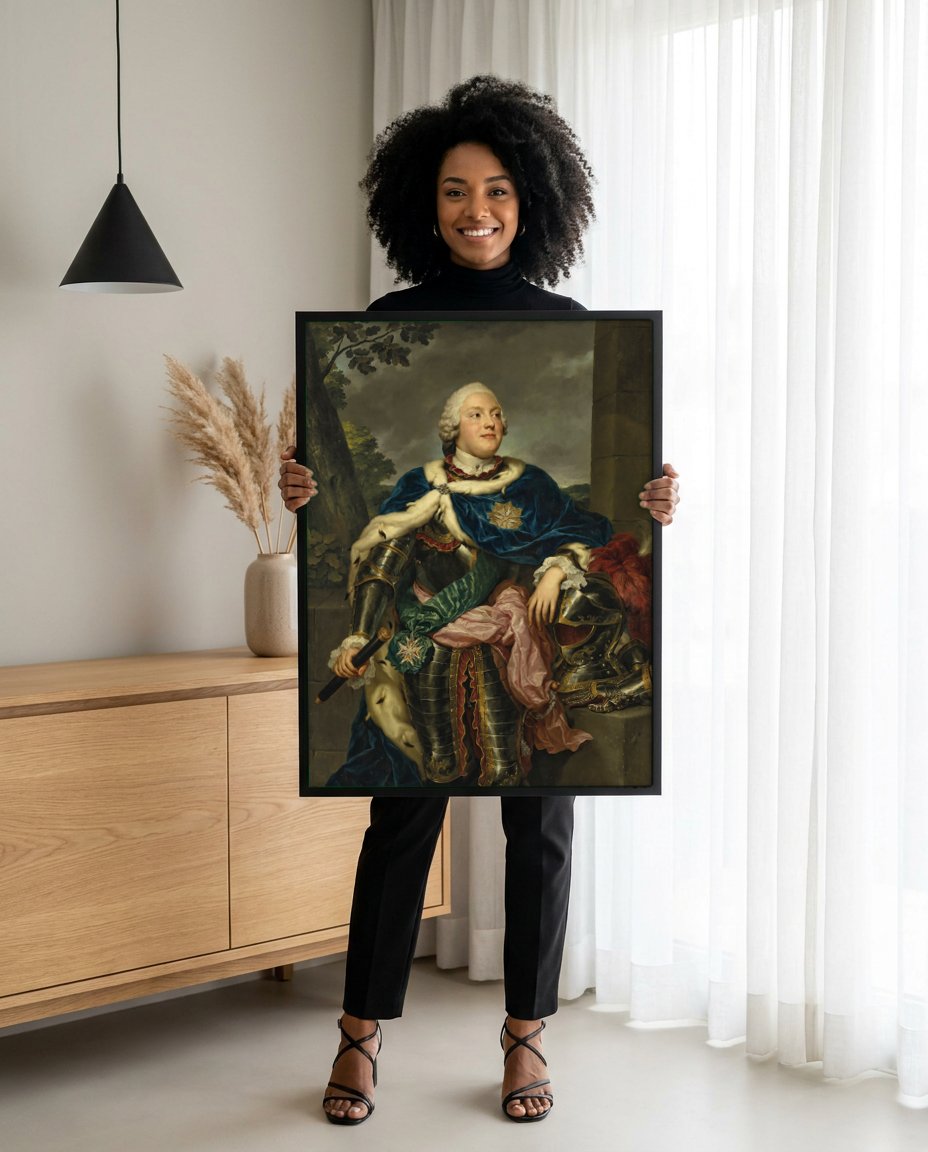 Quadro Decorativo Retrato de Christian VII da Dinamarca - Mengs com modelo em ambiente