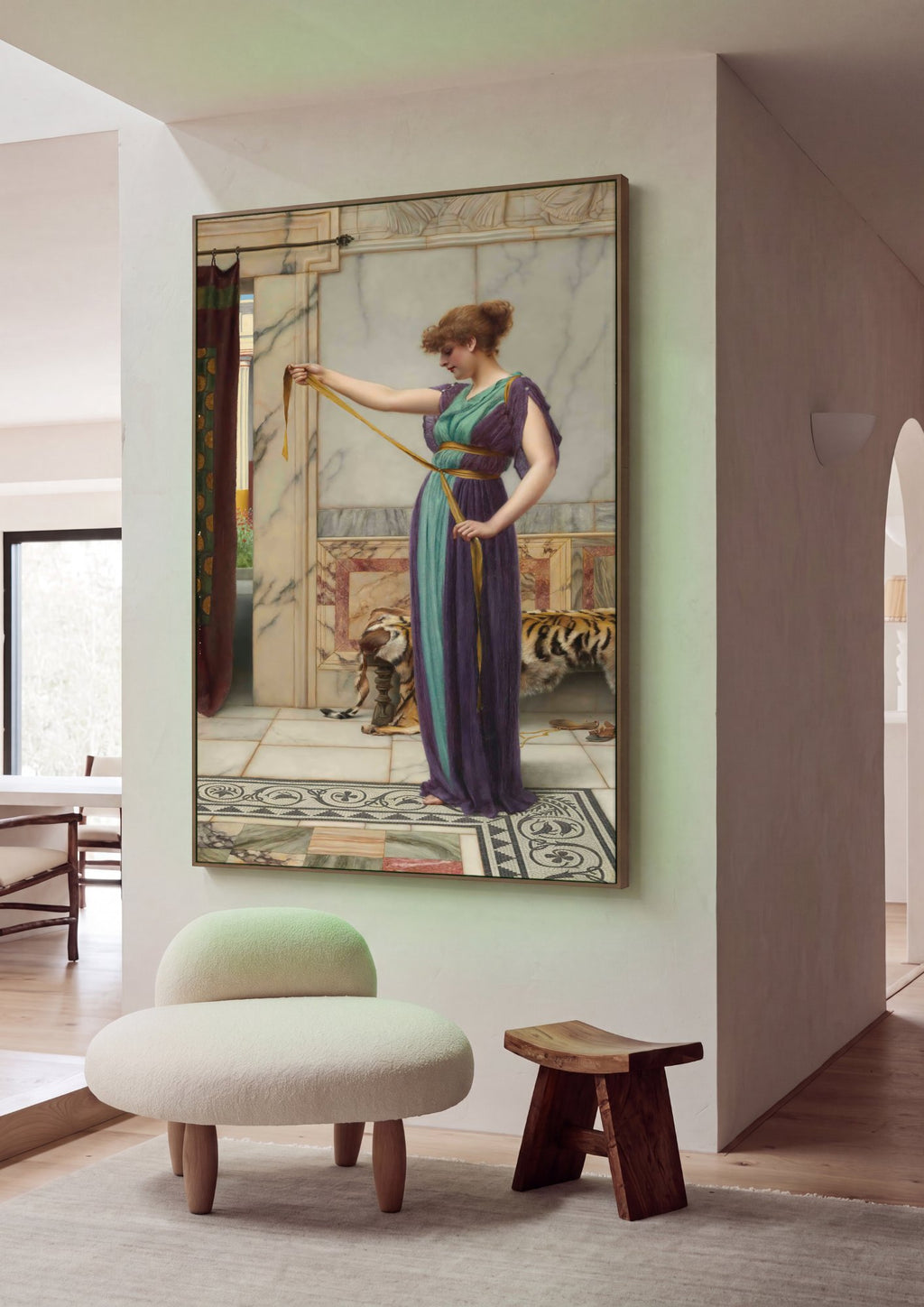 Quadro Decorativo A Hora do Banho - John William Godward em ambiente decorado