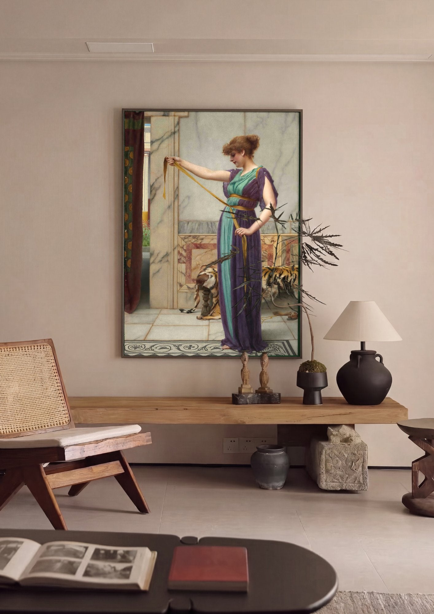 Quadro Decorativo A Hora do Banho - John William Godward em ambiente decorado