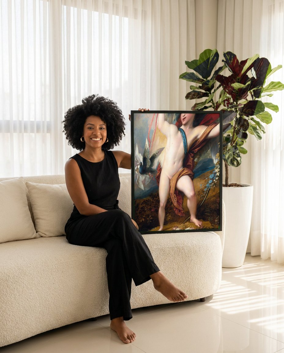 Quadro Decorativo Cúpido (Amor) - Benjamin West com modelo em ambiente