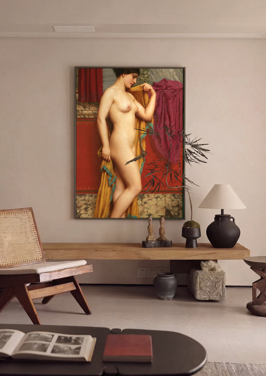 Quadro Decorativo A Hora do Banho - John William Godward em ambiente decorado