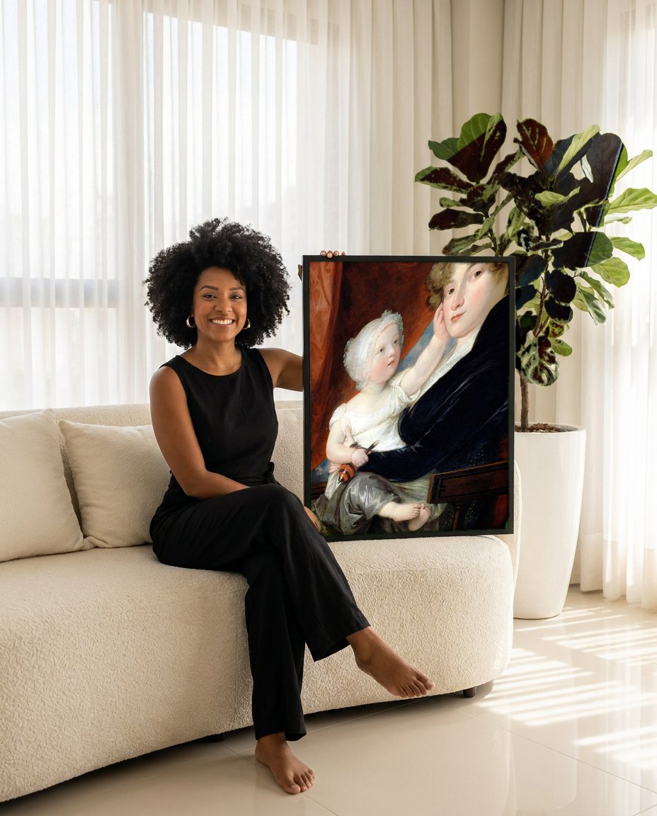 Quadro Decorativo Mãe e Filho - Benjamin West com modelo em ambiente