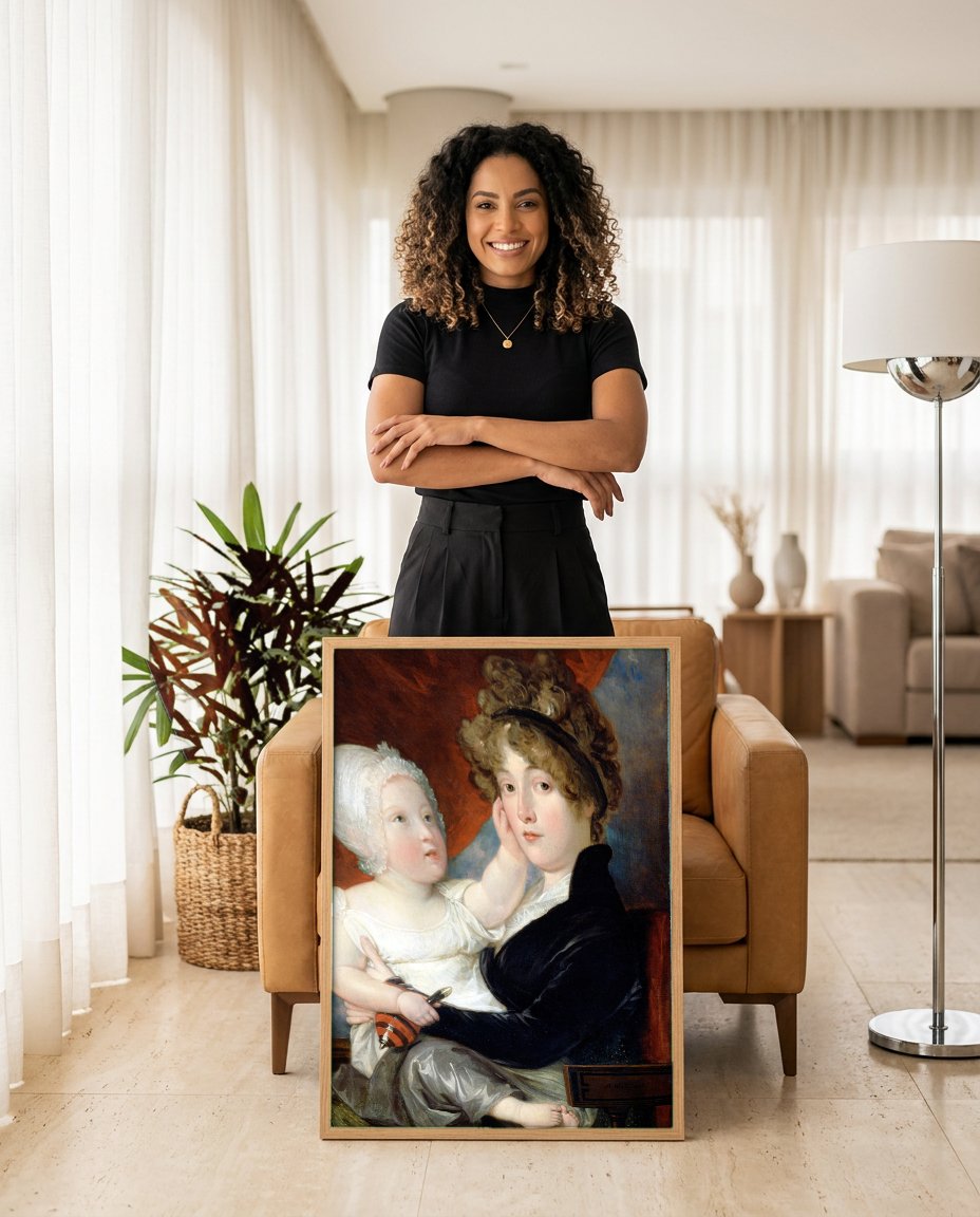 Quadro Decorativo Mãe e Filho - Benjamin West com modelo em ambiente