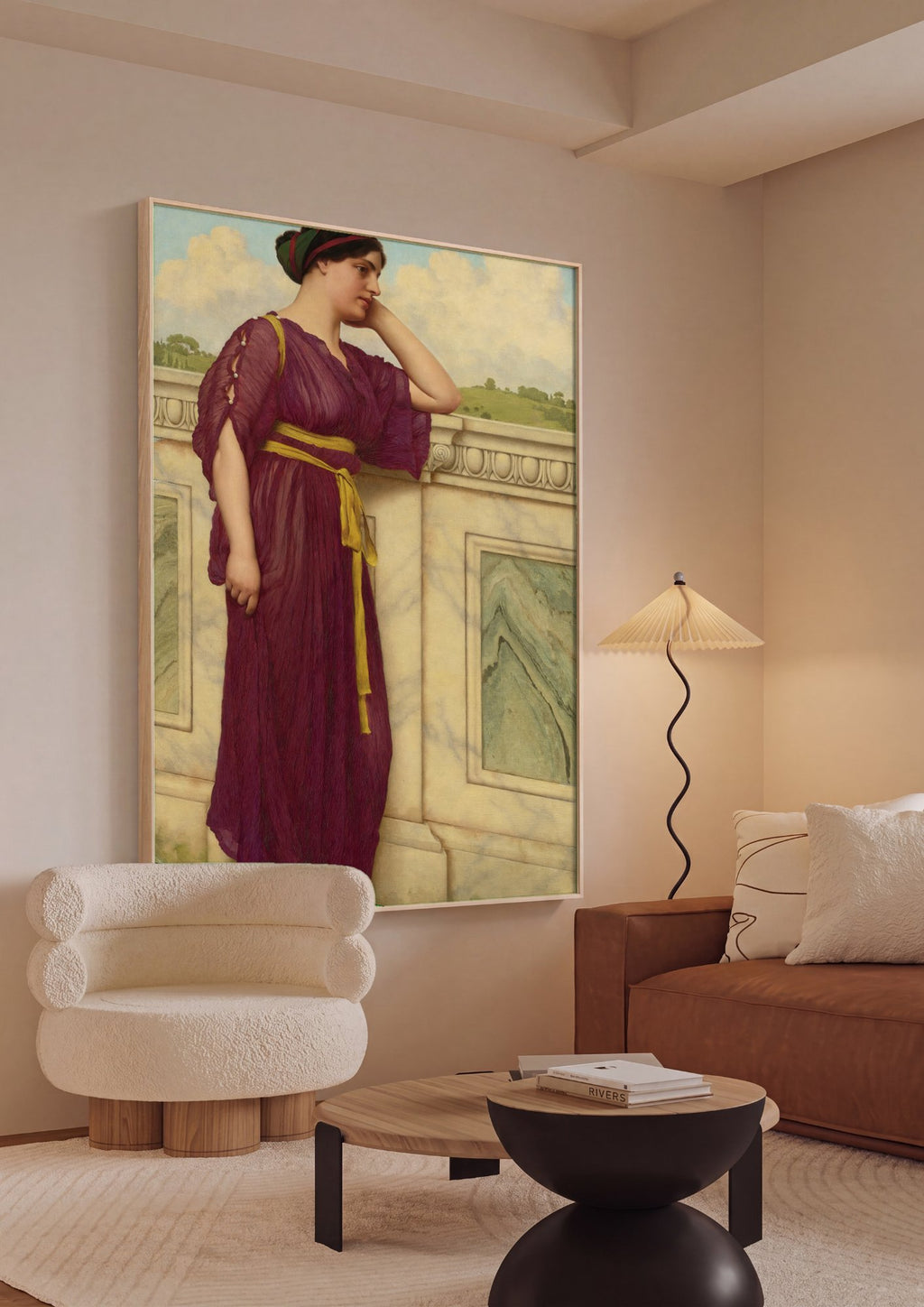 Quadro Decorativo A Contempladora - John William Godward em ambiente decorado