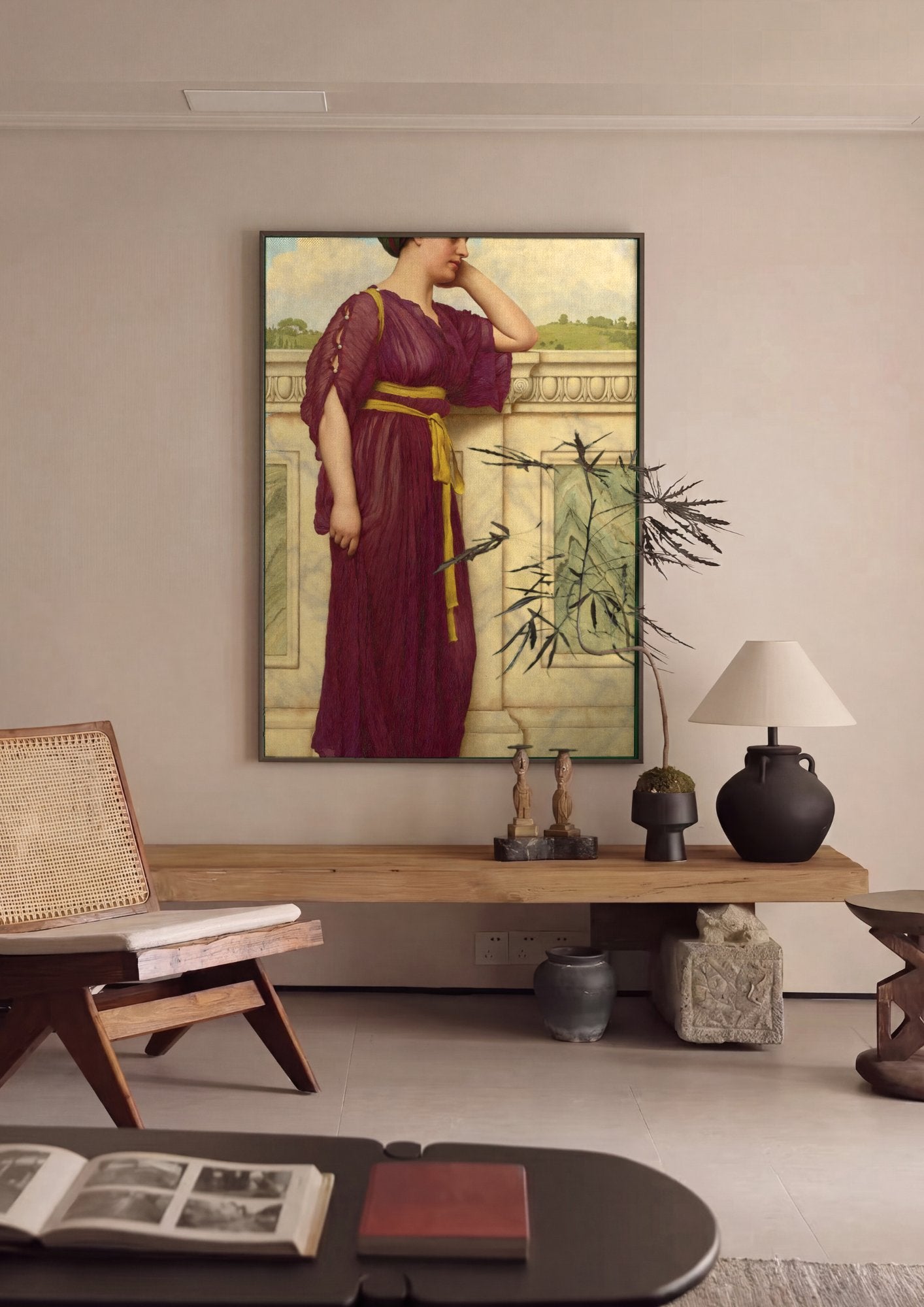 Quadro Decorativo A Contempladora - John William Godward em ambiente decorado