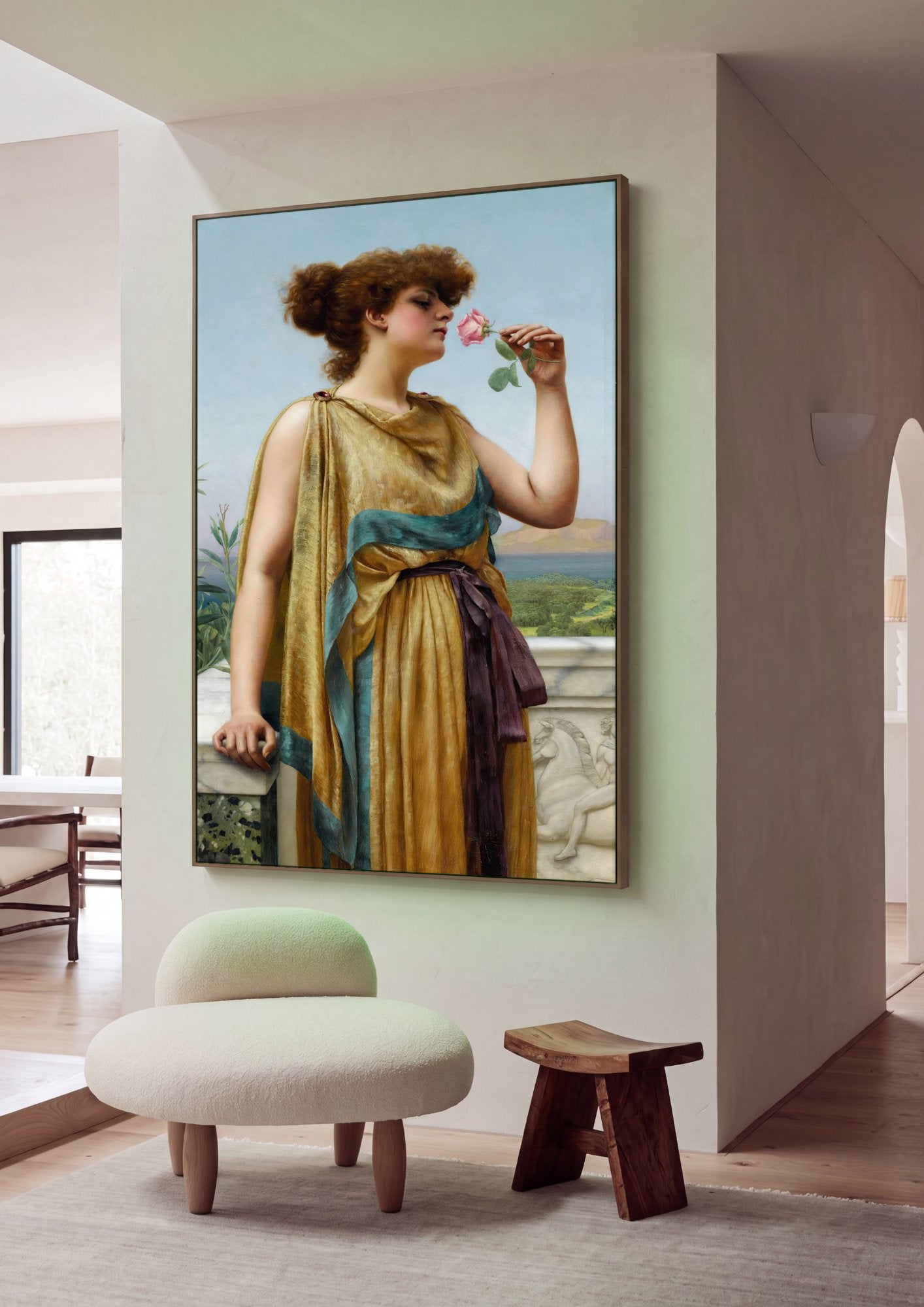 Quadro Decorativo A Rosa Perfeita - John William Godward em ambiente decorado