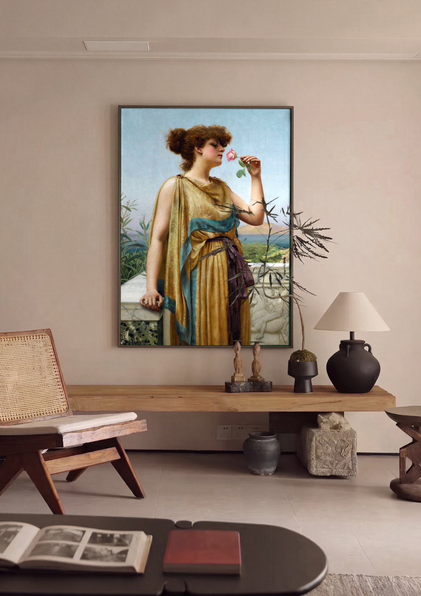 Quadro Decorativo A Rosa Perfeita - John William Godward em ambiente decorado