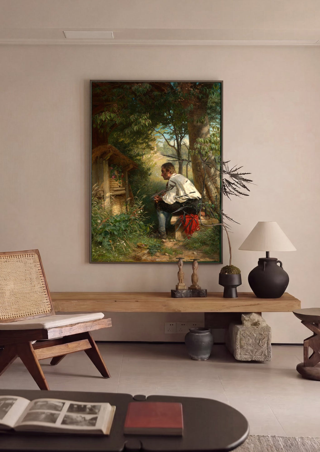 Quadro Decorativo Homem com Cachimbo na Floresta - Hans Thoma em ambiente decorado
