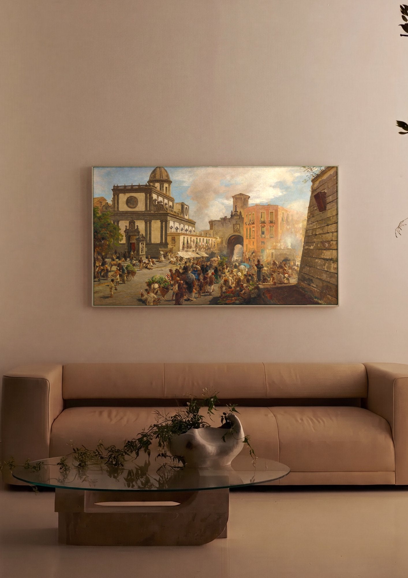 Quadro Decorativo Mercado Vibrante em Nápoles - Oswald Achenbach em ambiente decorado