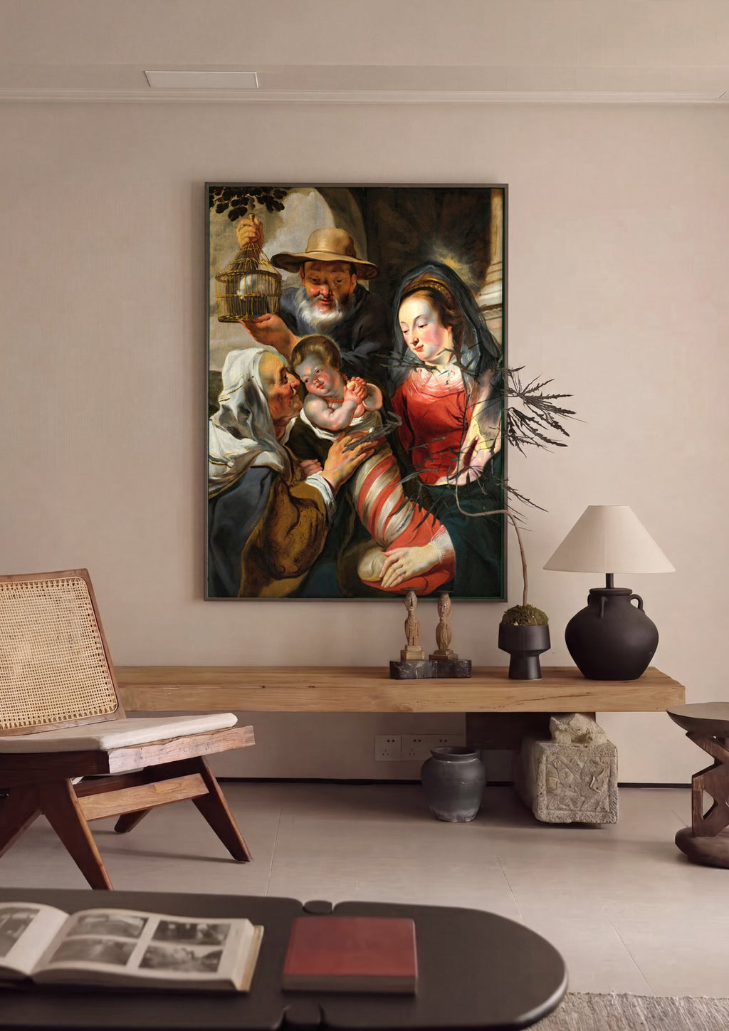 Quadro Decorativo A Sagrada Família (O Nascimento) - Jacob Jordaens em ambiente decorado