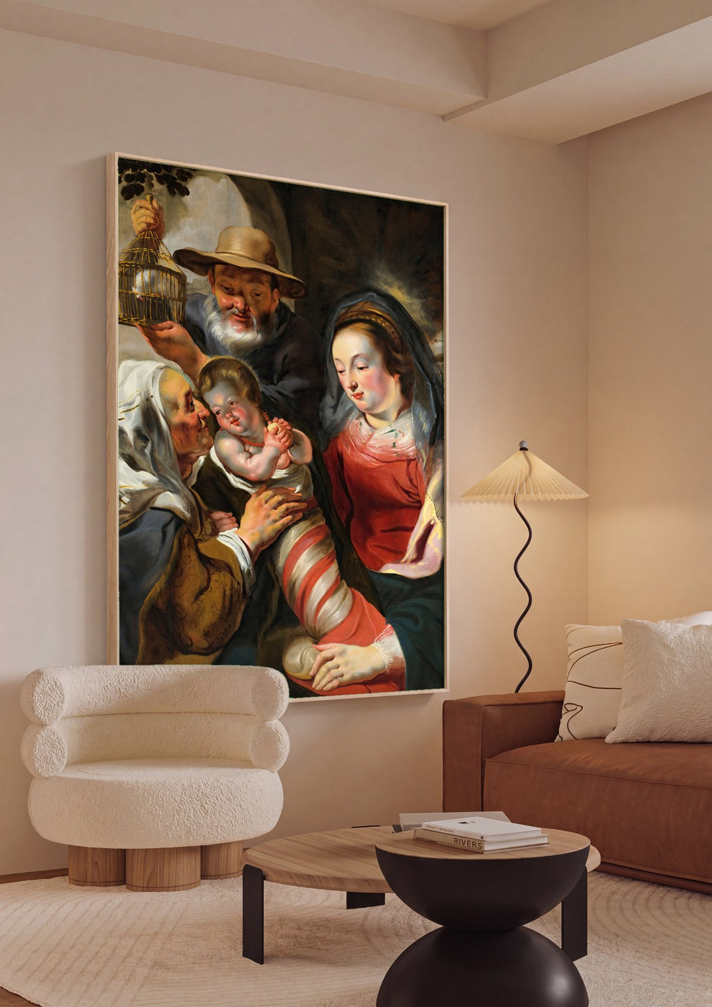 Quadro Decorativo A Sagrada Família (O Nascimento) - Jacob Jordaens em ambiente decorado