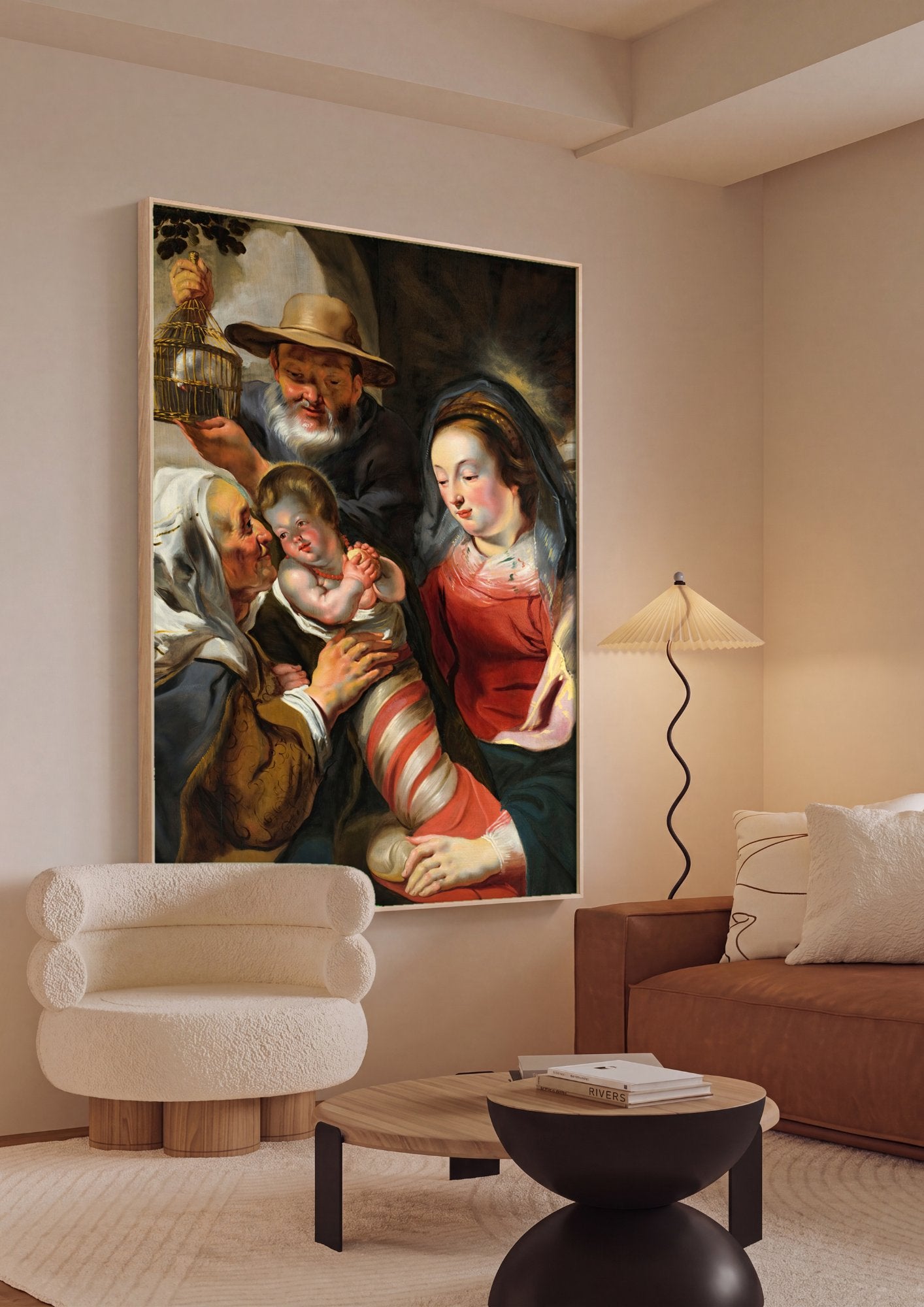 Quadro Decorativo A Sagrada Família (O Nascimento) - Jacob Jordaens em ambiente decorado