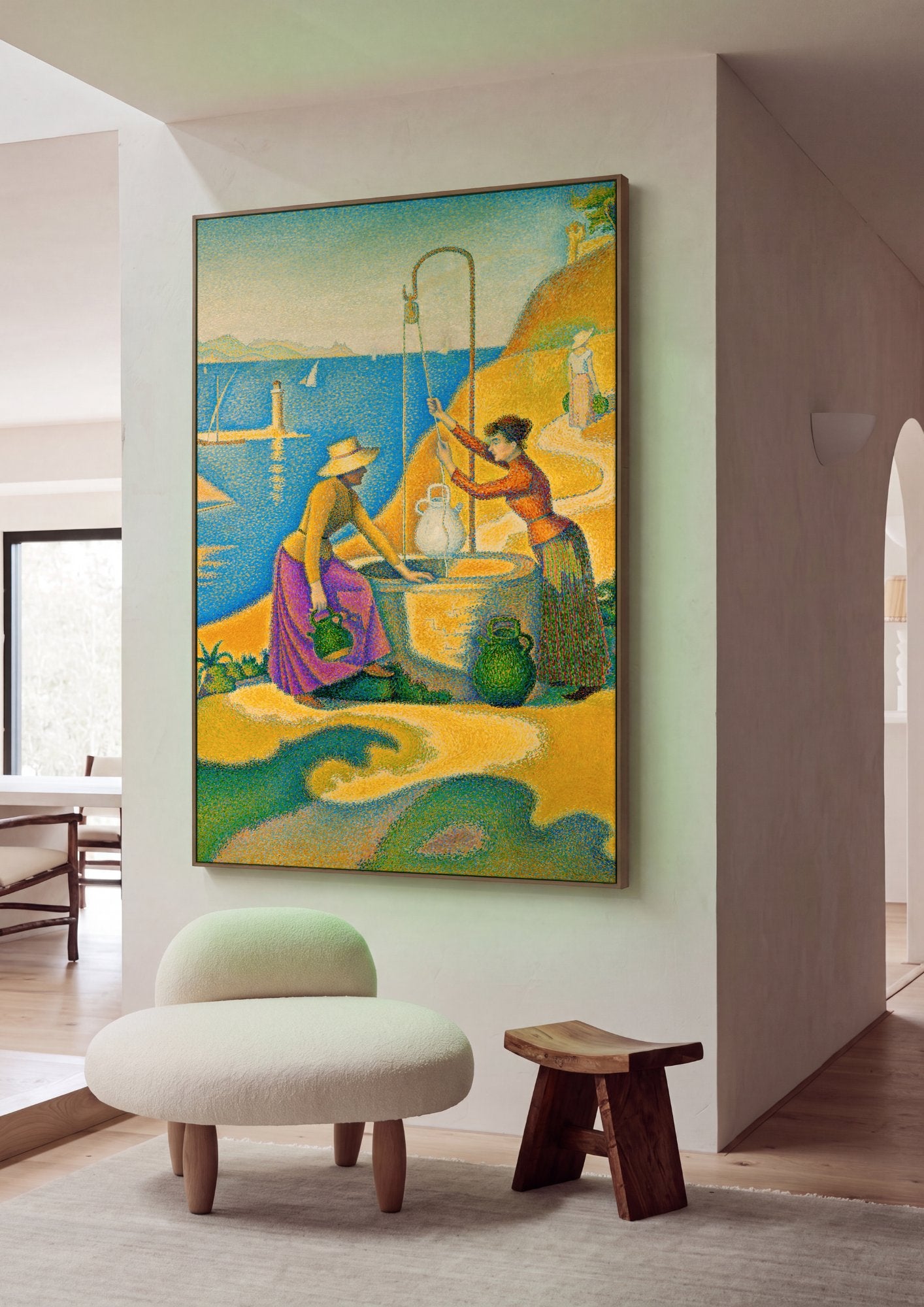 Quadro Decorativo A Fonte – Paul Signac em ambiente decorado