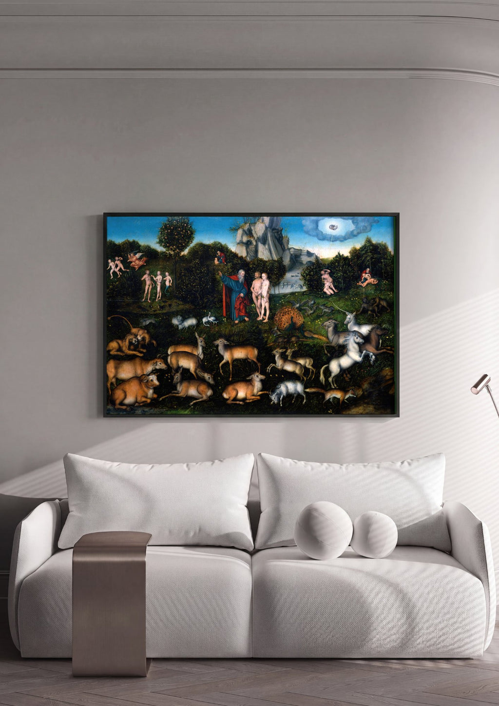 Quadro Decorativo O Paraíso - Lucas Cranach, o Velho em ambiente decorado