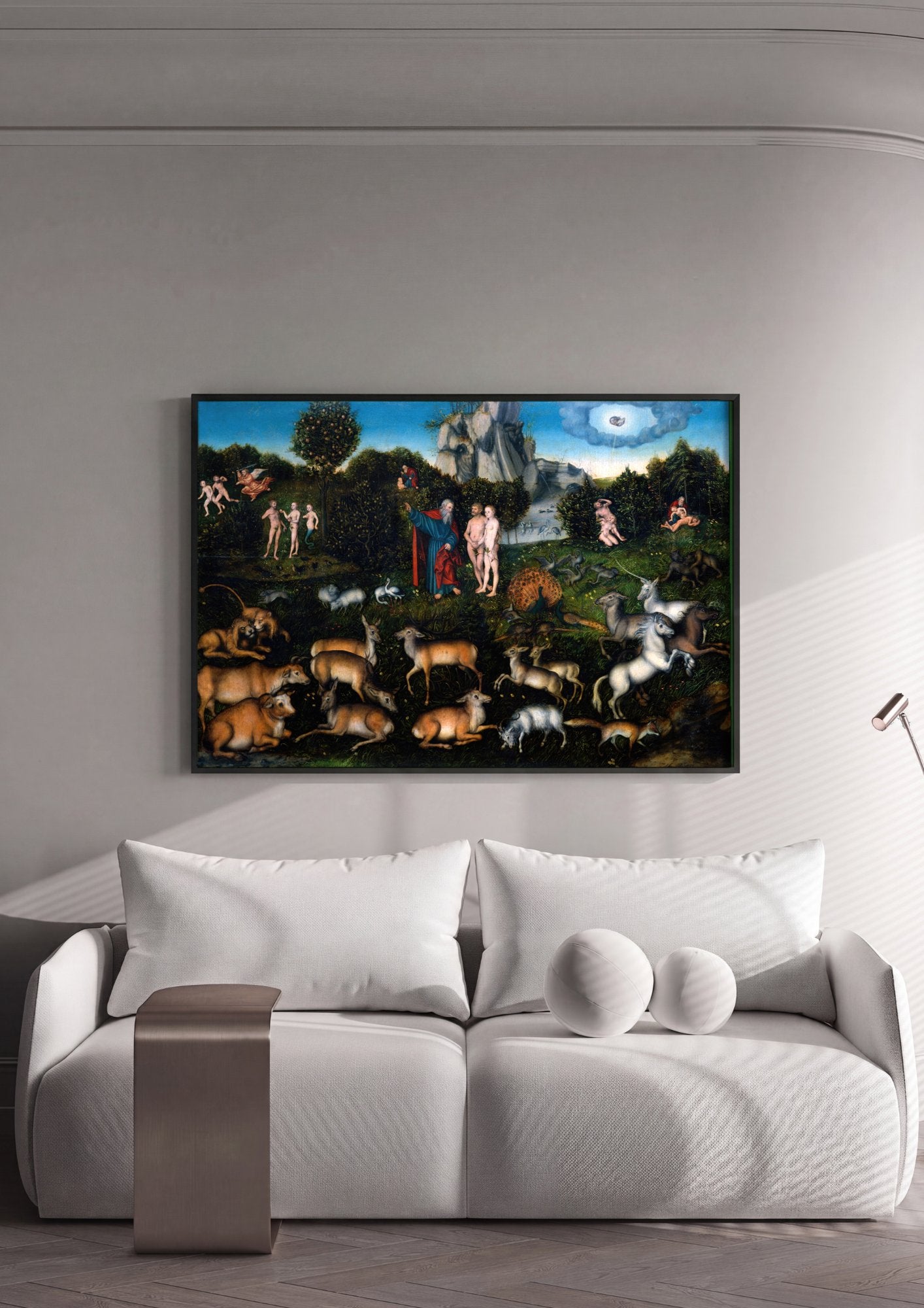 Quadro Decorativo O Paraíso - Lucas Cranach, o Velho em ambiente decorado