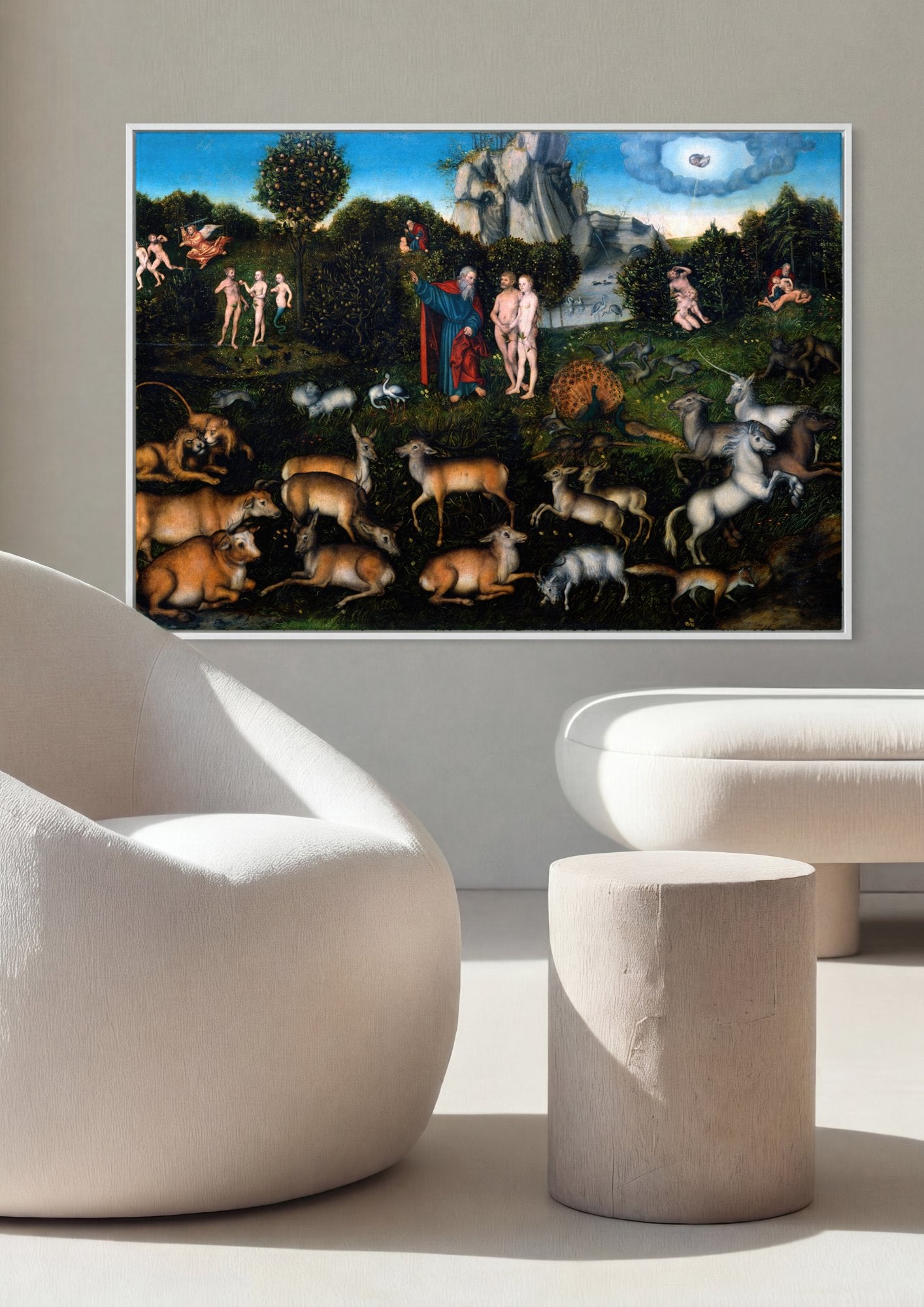 Quadro Decorativo O Paraíso - Lucas Cranach, o Velho em ambiente decorado