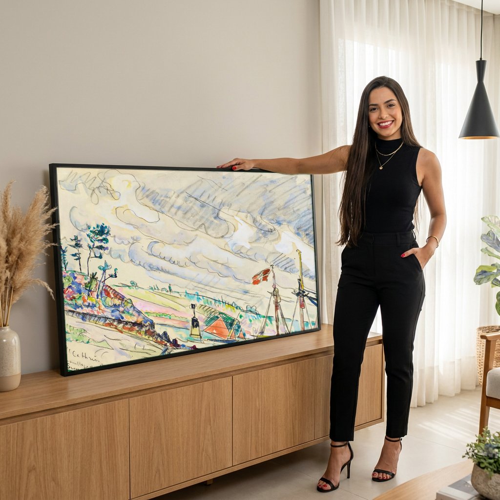 Quadro Decorativo 'Cathrin' - Paul Signac com modelo em ambiente