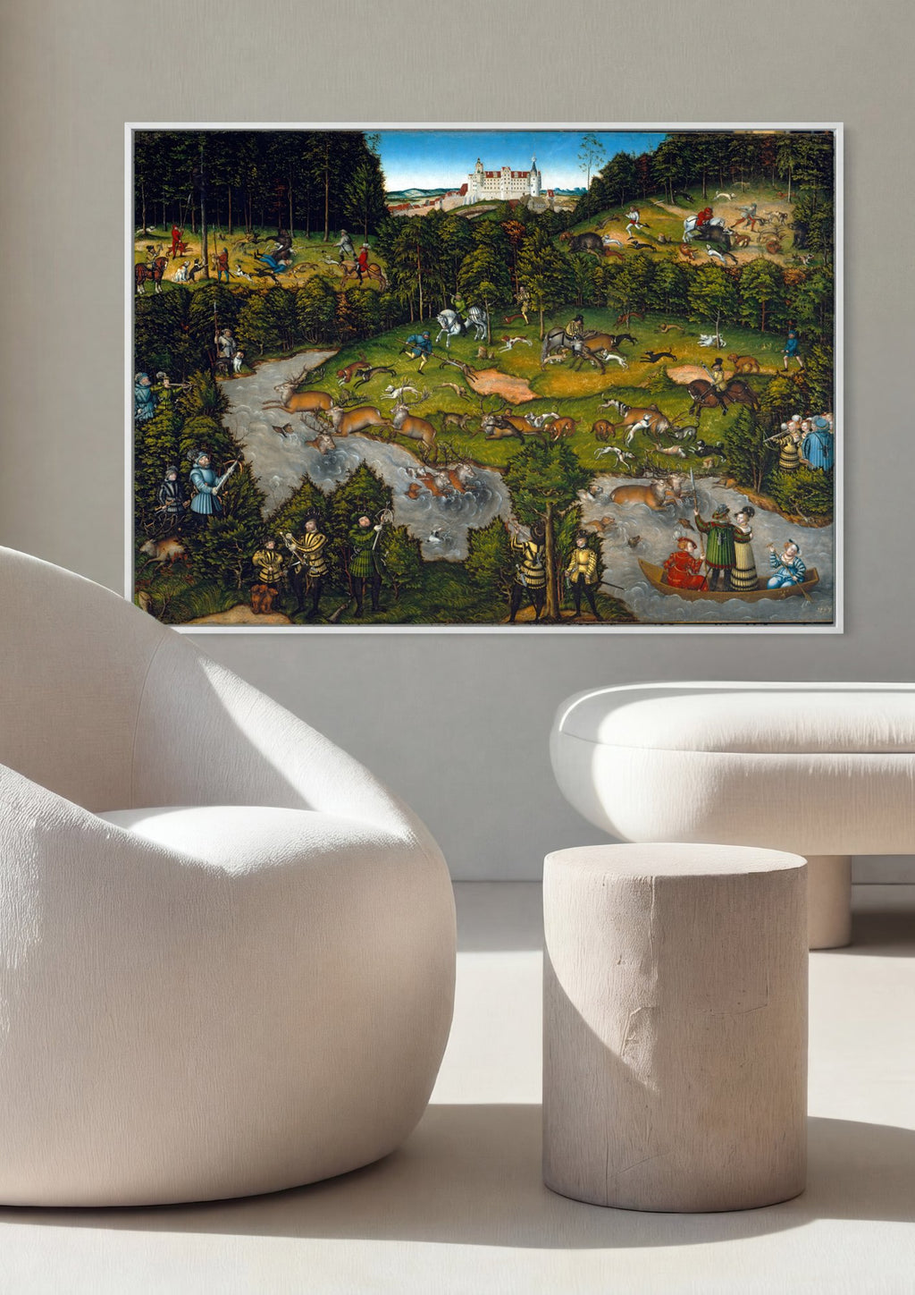 Quadro Decorativo A Caça ao Veado - Cranach, o Velho em ambiente decorado