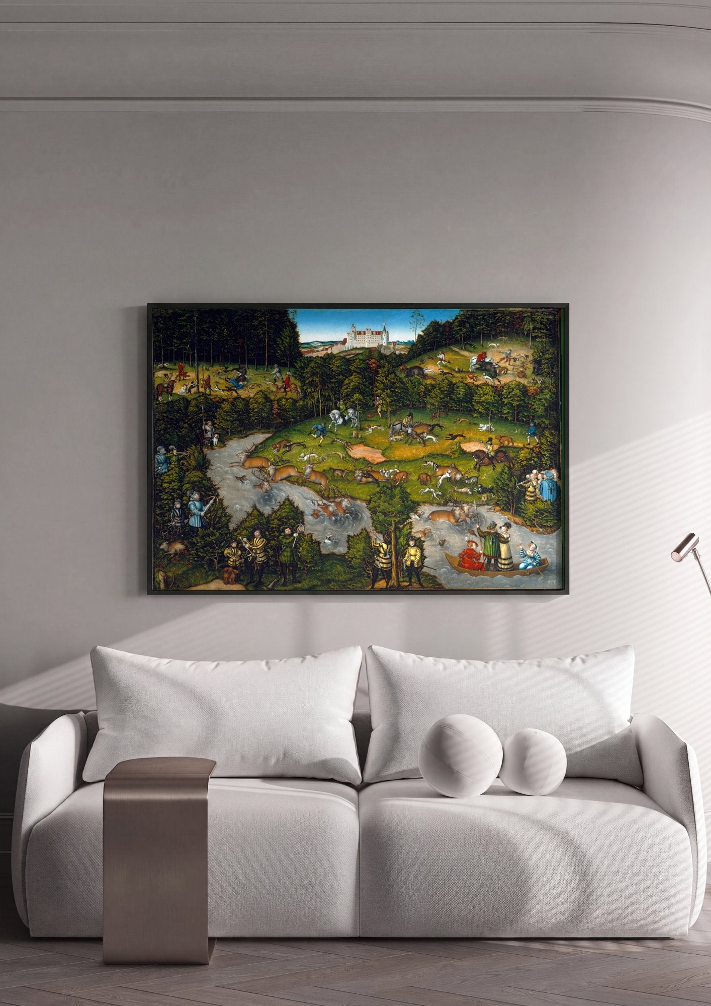 Quadro Decorativo A Caça ao Veado - Cranach, o Velho em ambiente decorado