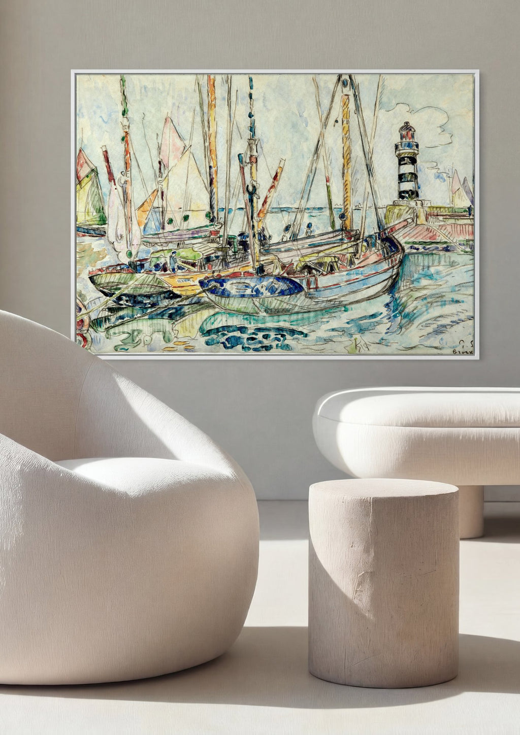 Quadro Decorativo Porto com Farol - Signac em ambiente decorado