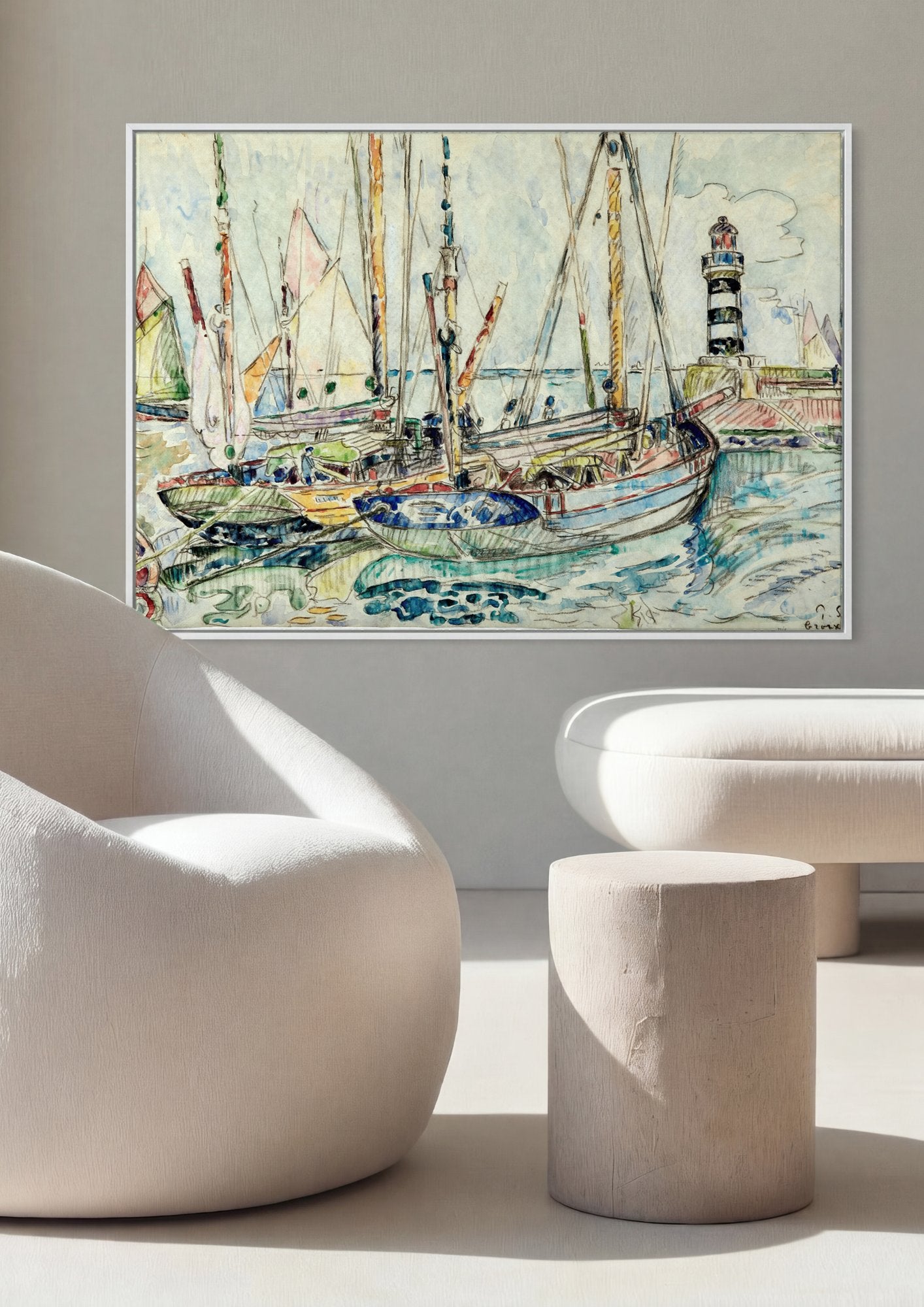 Quadro Decorativo Porto com Farol - Signac em ambiente decorado