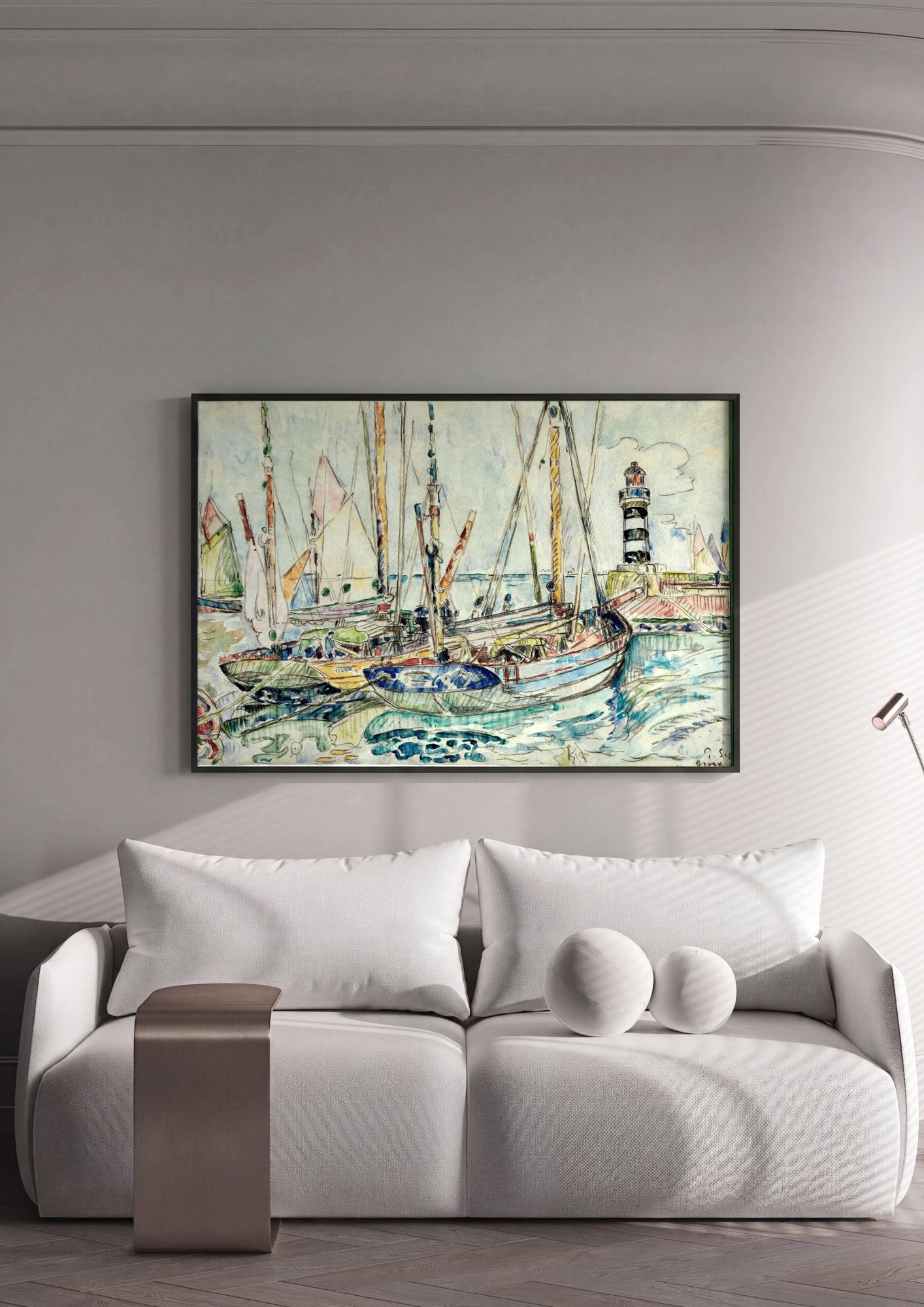 Quadro Decorativo Porto com Farol - Signac em ambiente decorado