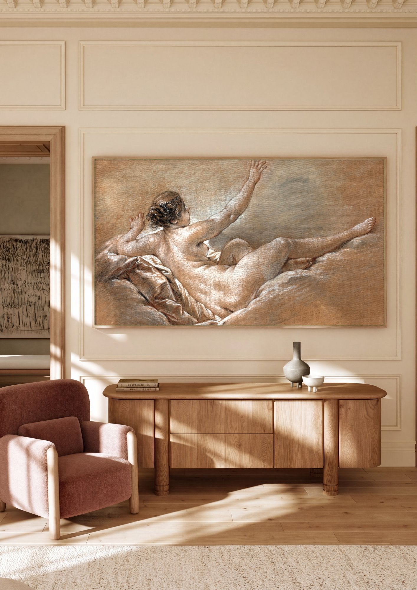 Quadro Decorativo Nude feminino reclinado - François Boucher em ambiente decorado