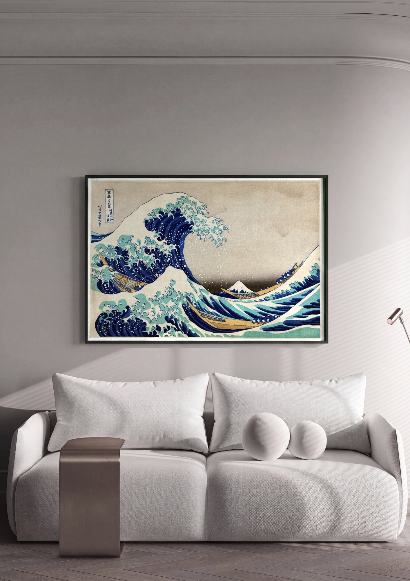 Quadro Decorativo A Grande Onda de Kanagawa - Hokusai em ambiente decorado