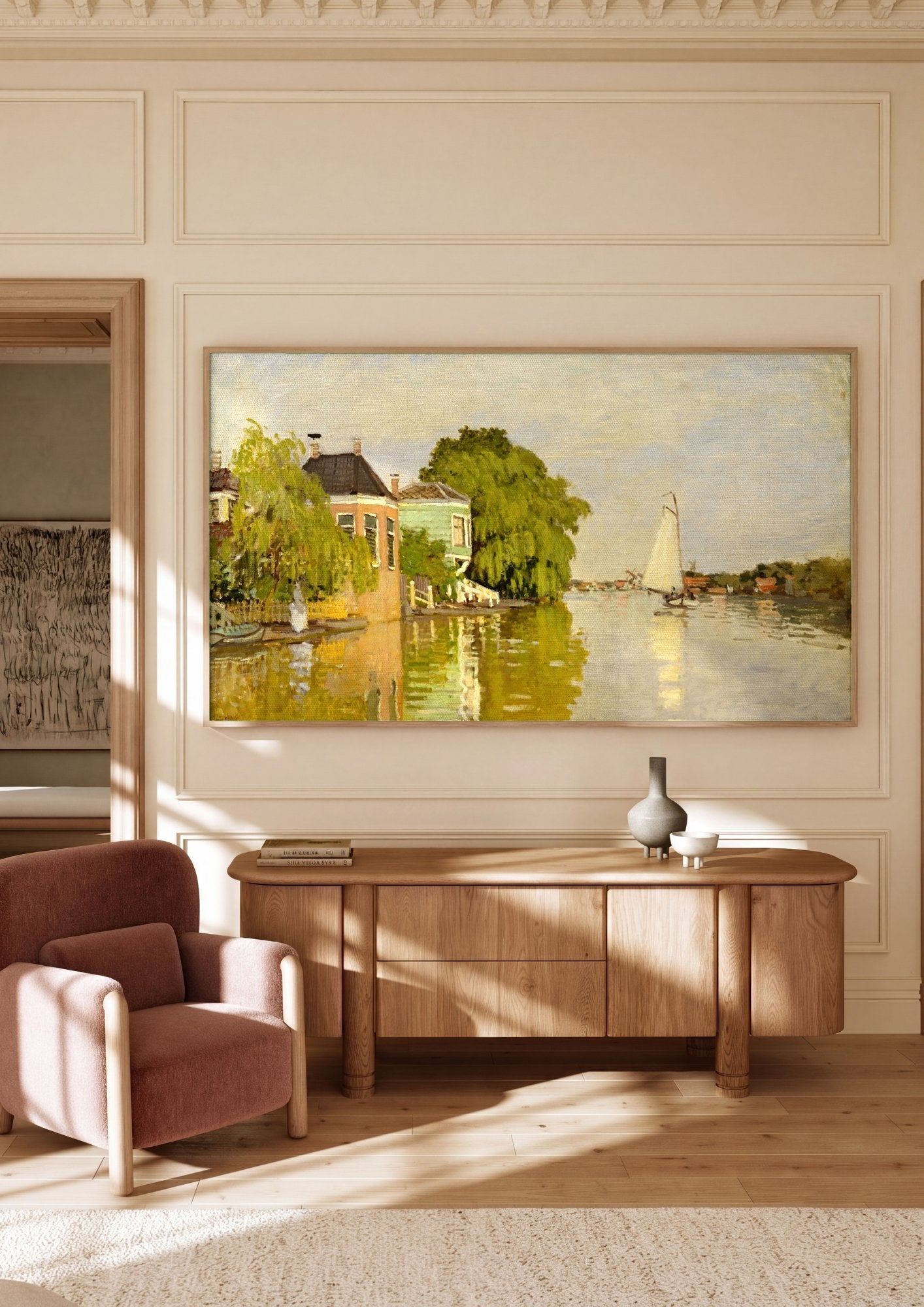 Quadro Decorativo Casas à Beira do Canal - Monet em ambiente decorado