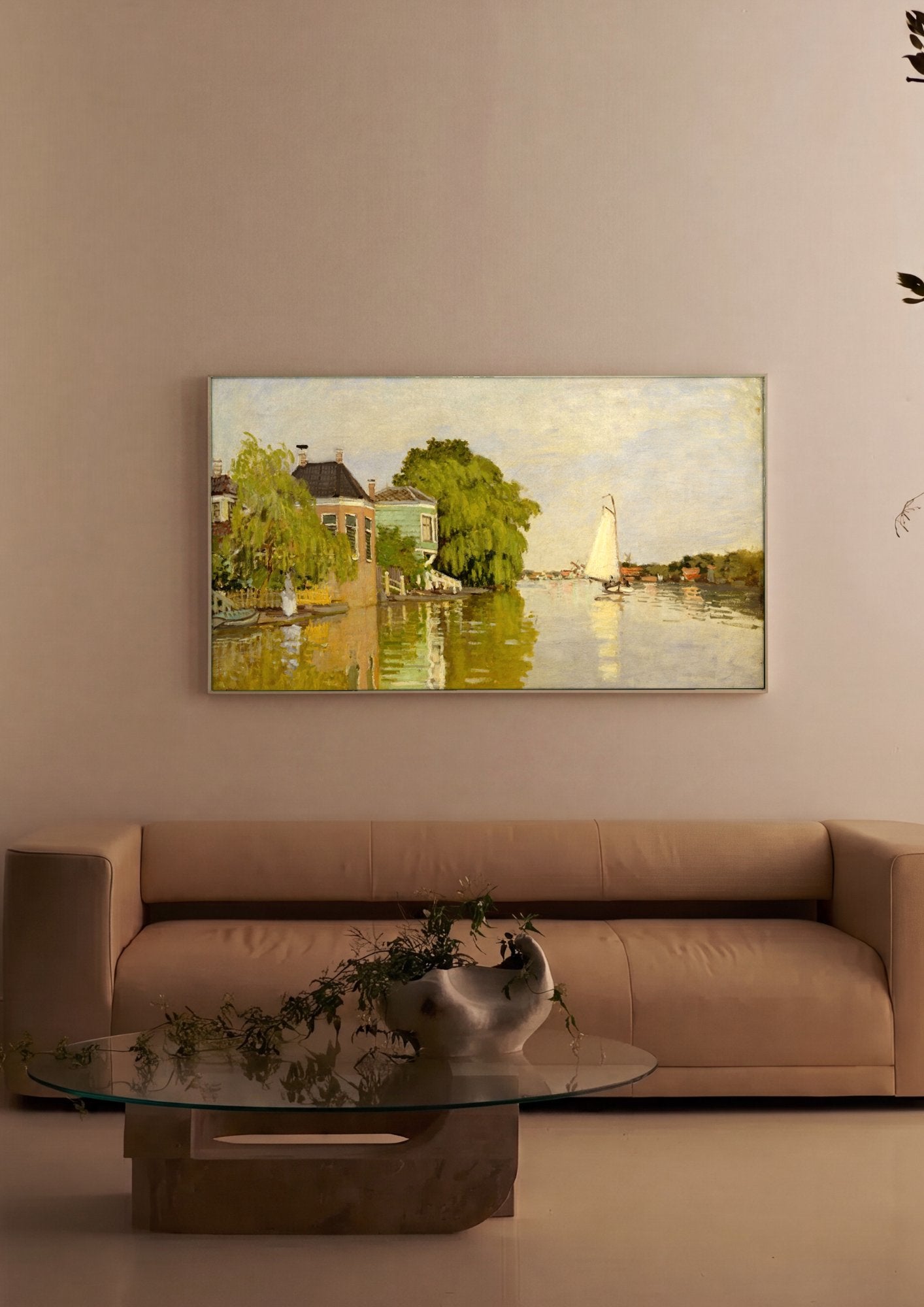 Quadro Decorativo Casas à Beira do Canal - Monet em ambiente decorado