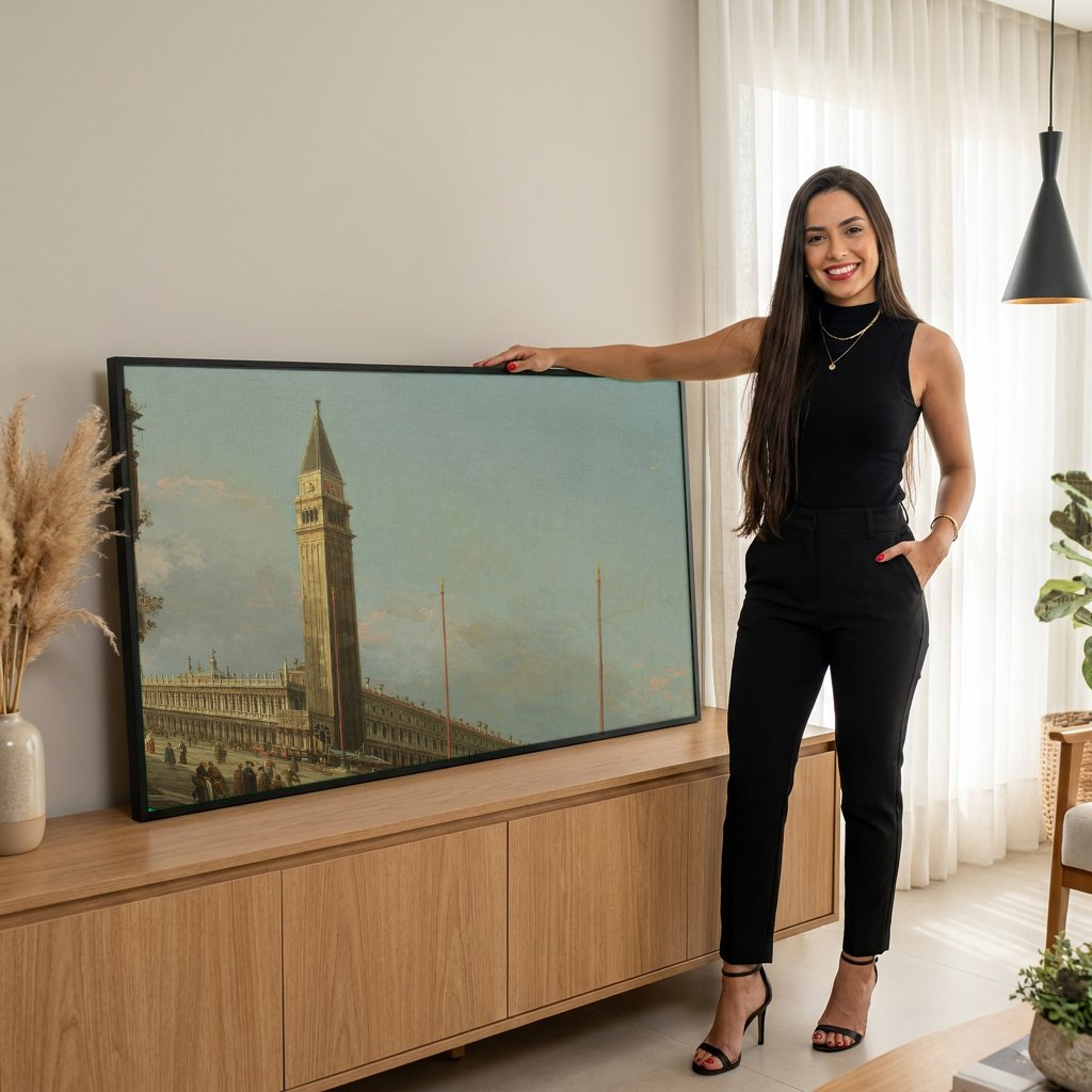 Quadro Decorativo Piazza San Marco - Canaletto com modelo em ambiente