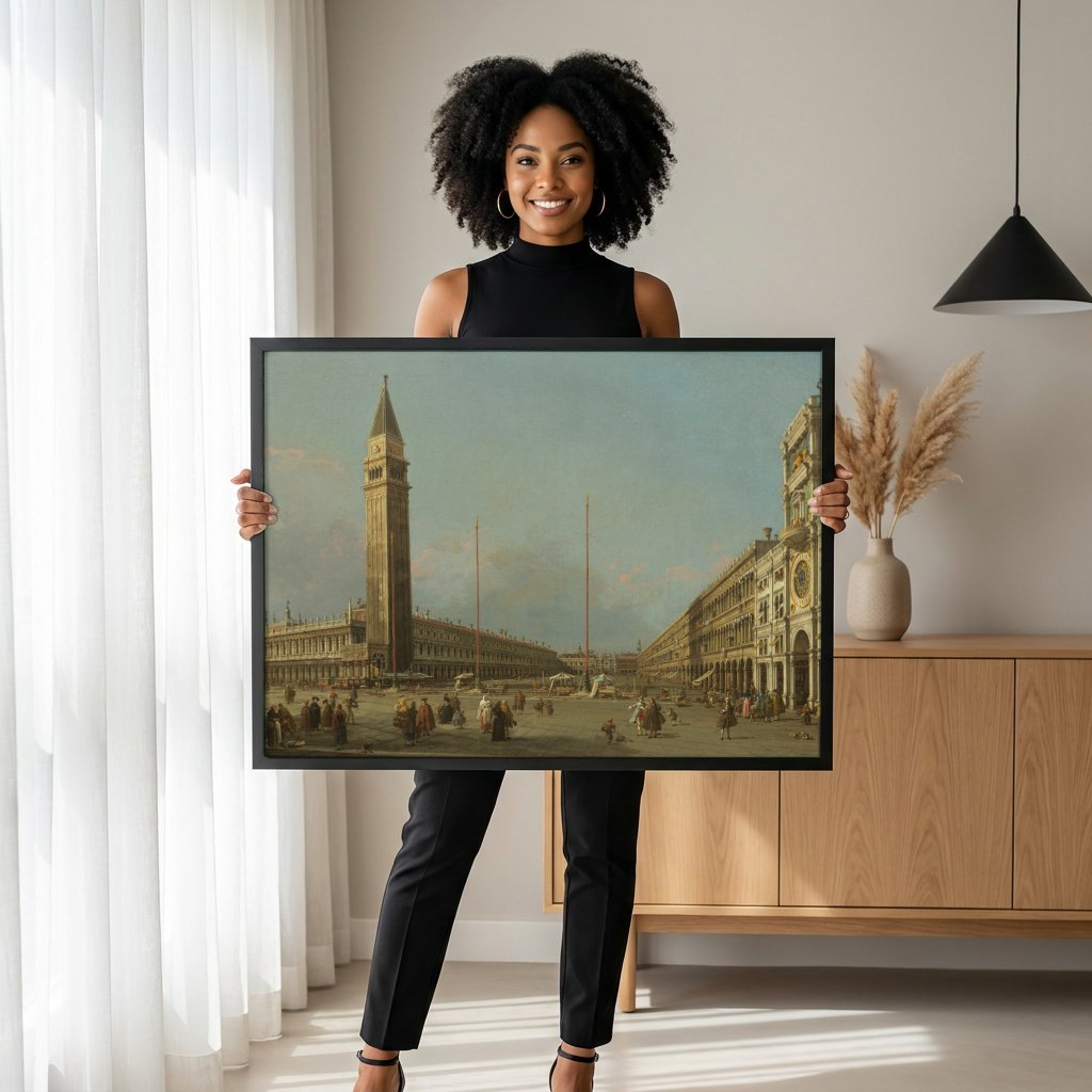 Quadro Decorativo Piazza San Marco - Canaletto com modelo em ambiente