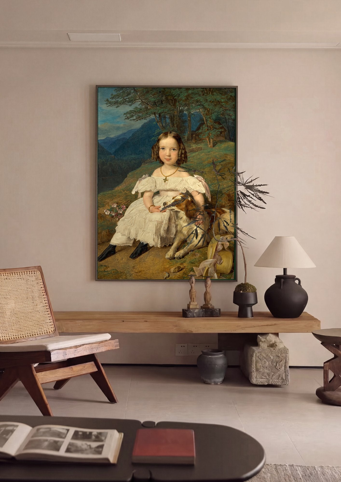 Quadro Decorativo Criança e Cão - Ferdinand Georg Waldmüller em ambiente decorado