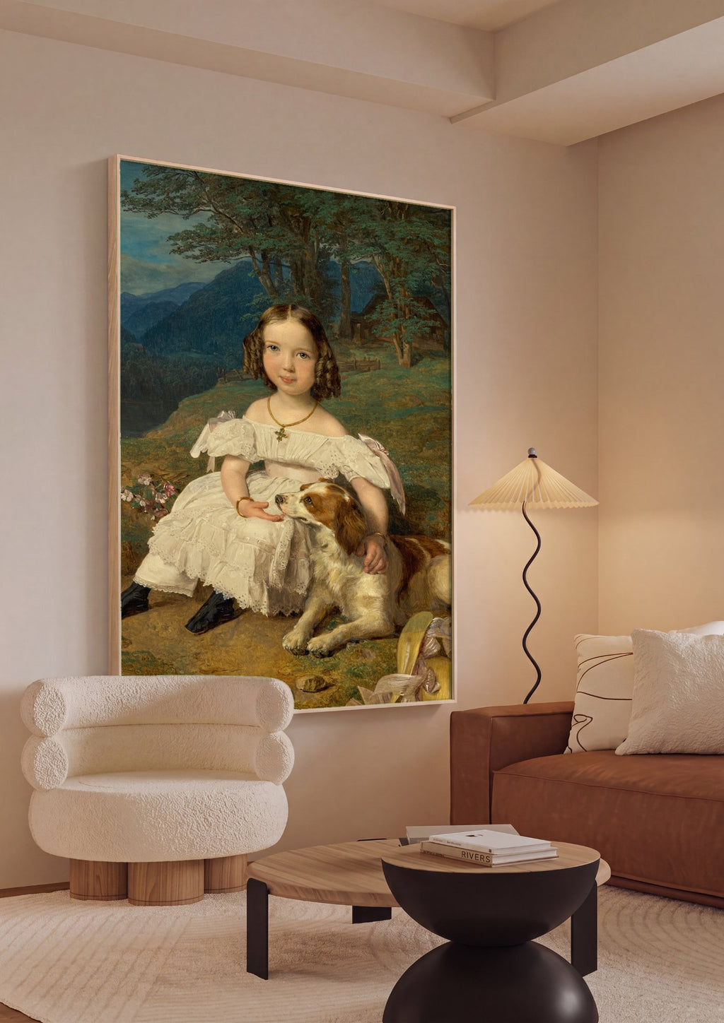 Quadro Decorativo Criança e Cão - Ferdinand Georg Waldmüller em ambiente decorado