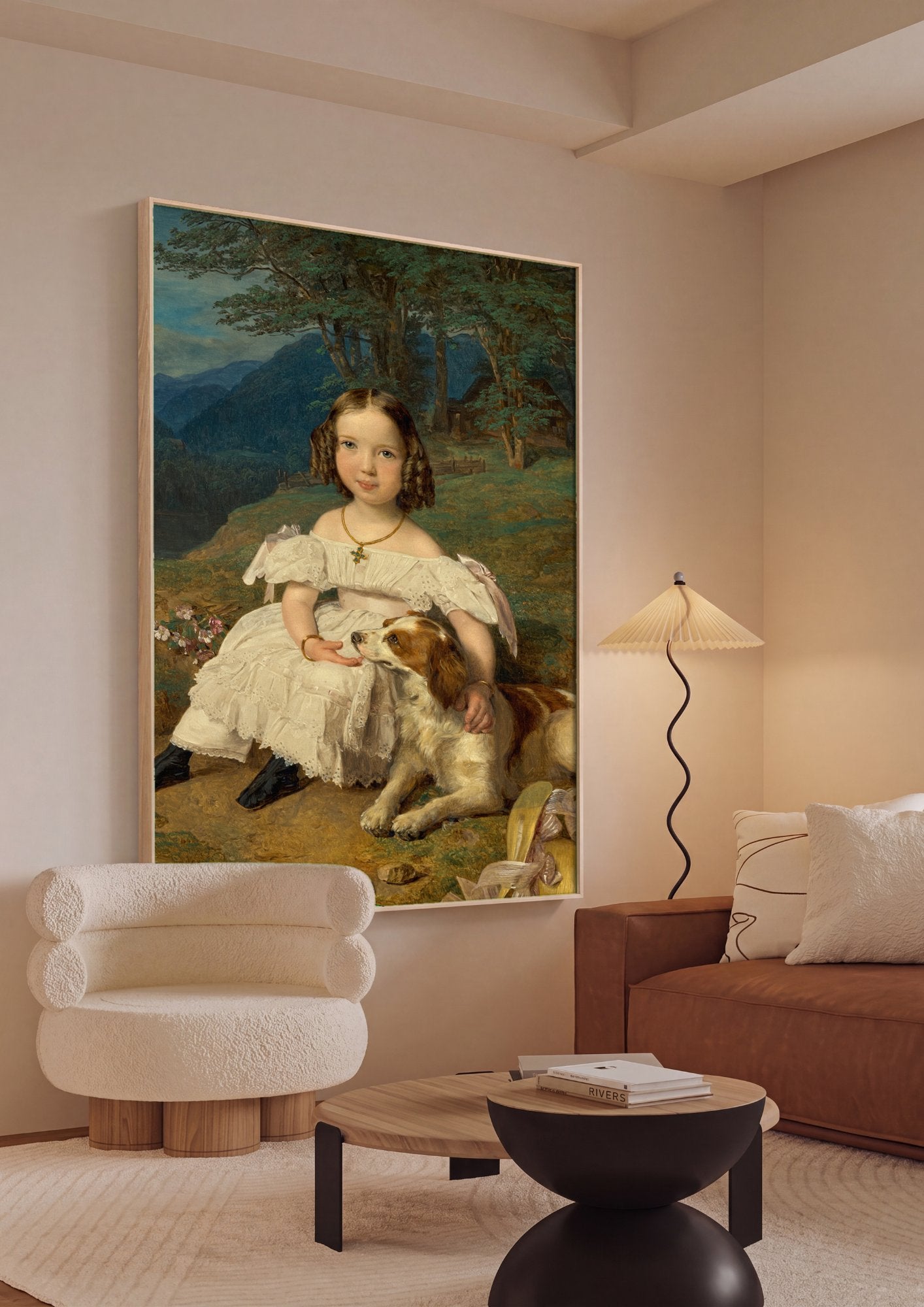 Quadro Decorativo Criança e Cão - Ferdinand Georg Waldmüller em ambiente decorado