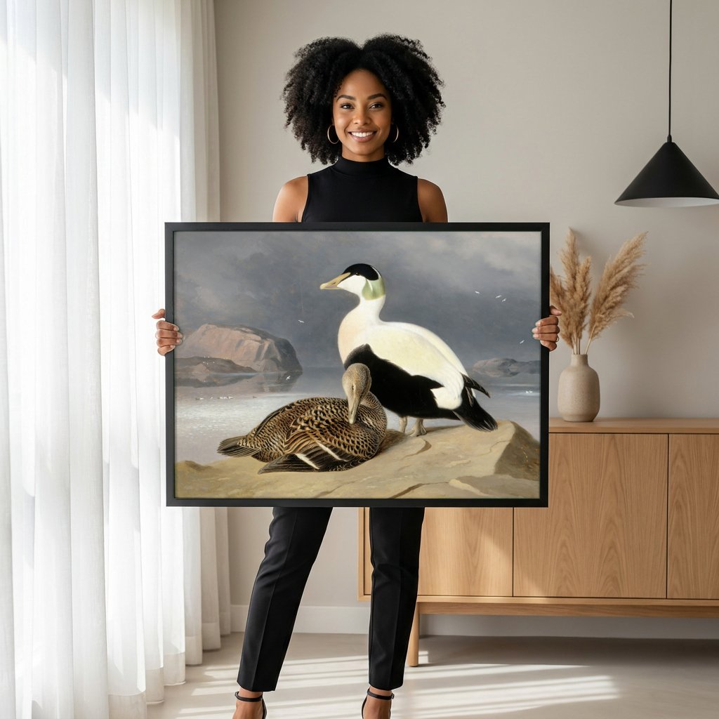 Quadro Decorativo Aves Marinhas - Ferdinand von Wright com modelo em ambiente