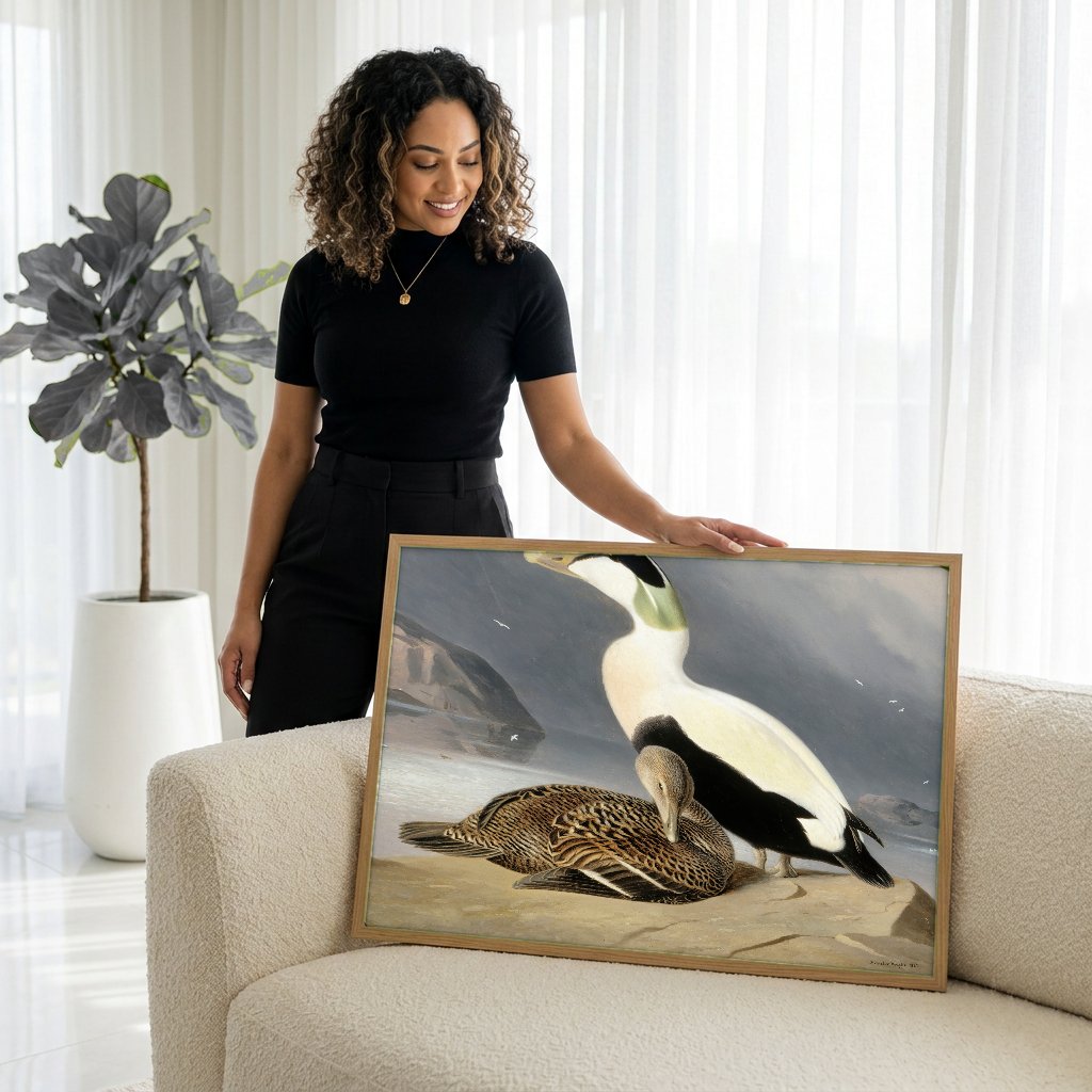 Quadro Decorativo Aves Marinhas - Ferdinand von Wright com modelo em ambiente