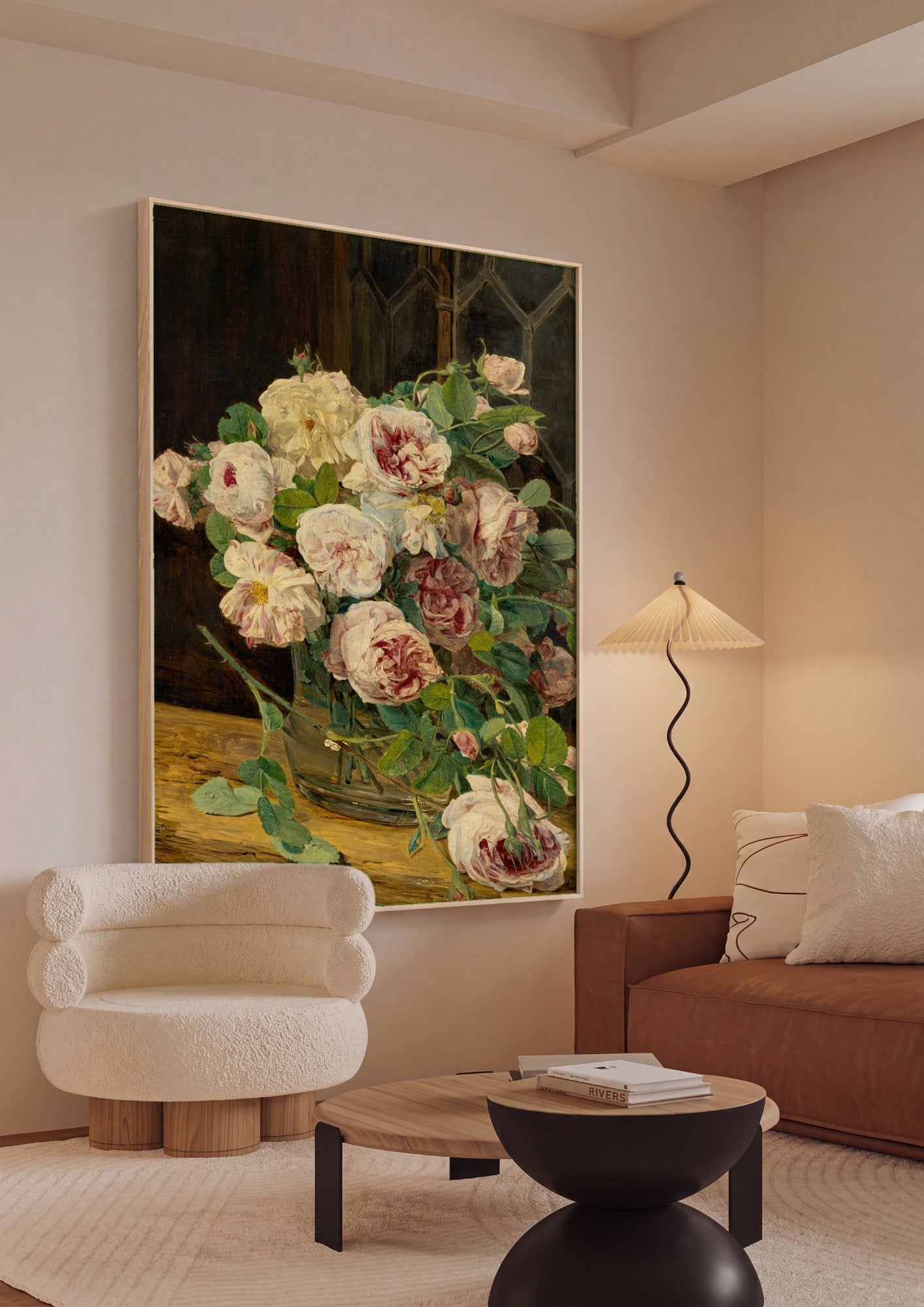 Quadro Decorativo Rosas em Vaso - Ferdinand Georg Waldmüller em ambiente decorado