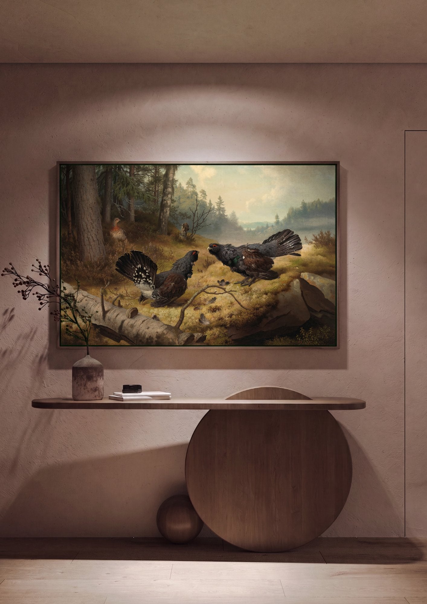 Quadro Decorativo Capercaillies - Ferdinand von Wright em ambiente decorado